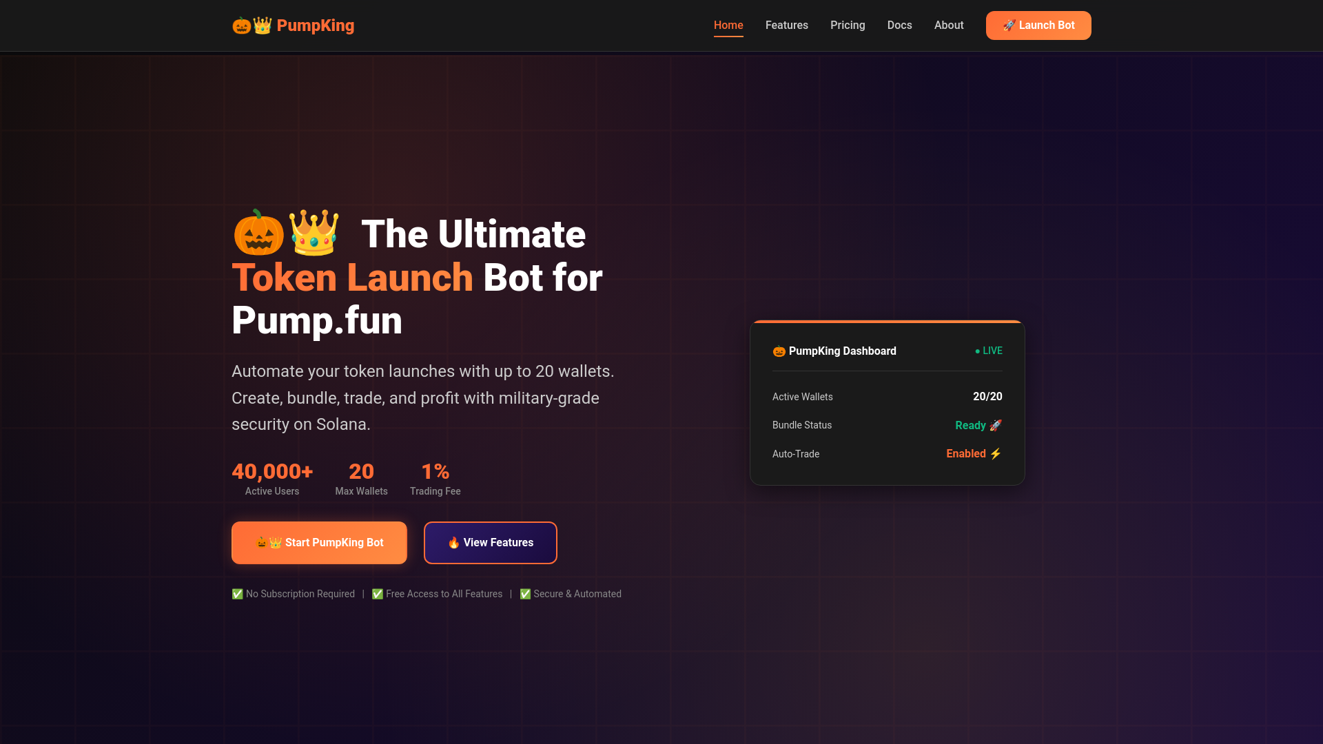 website screenshot of https://pumpkingbundler.com/