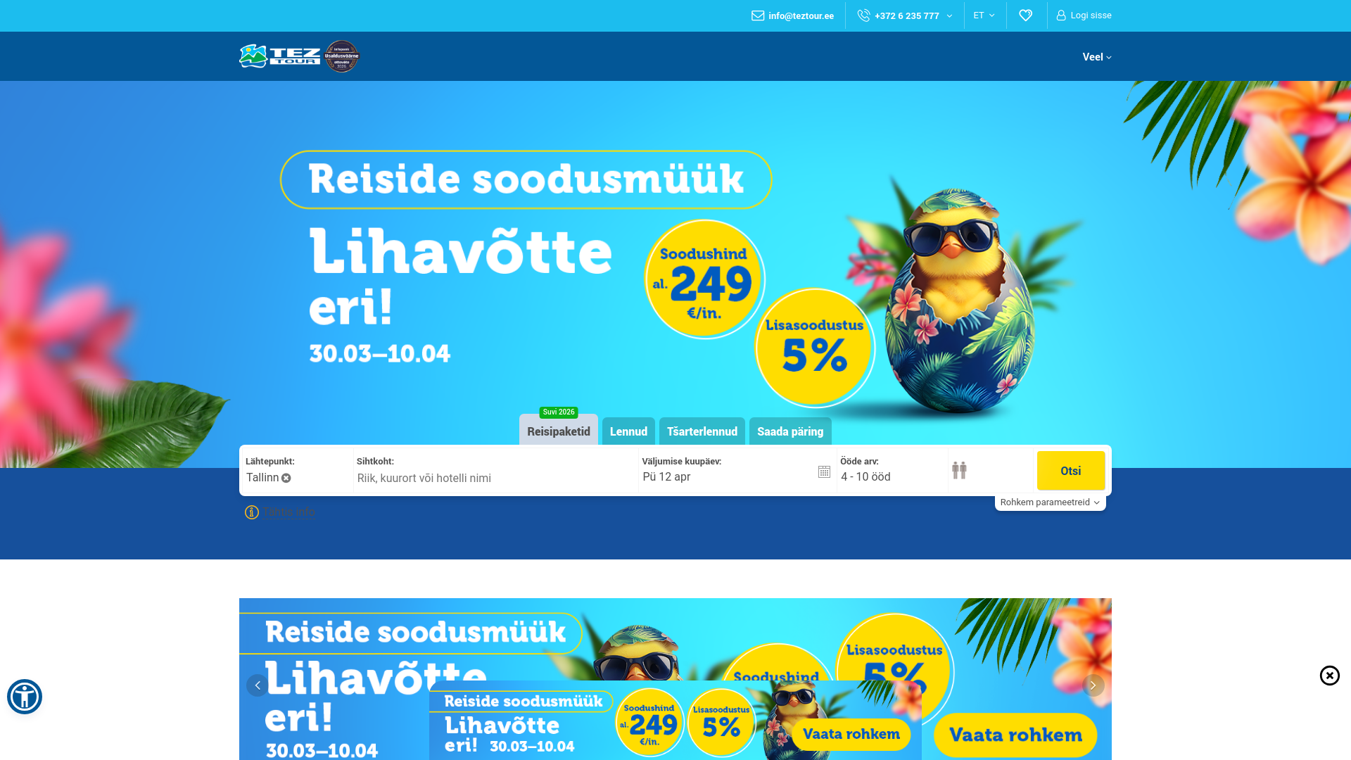 website screenshot of https://tez.travel