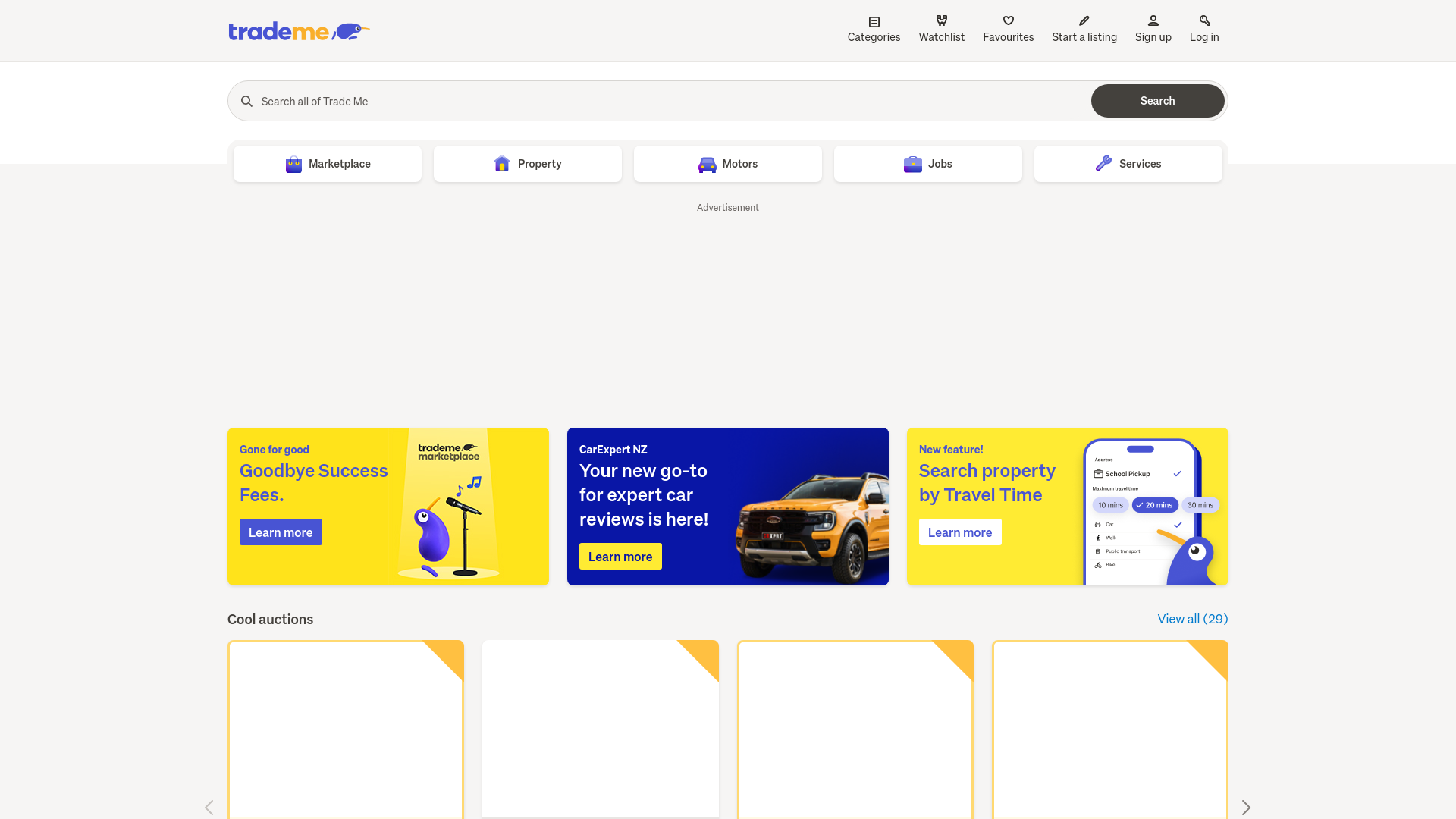 website screenshot of https://www.trademe.co.nz