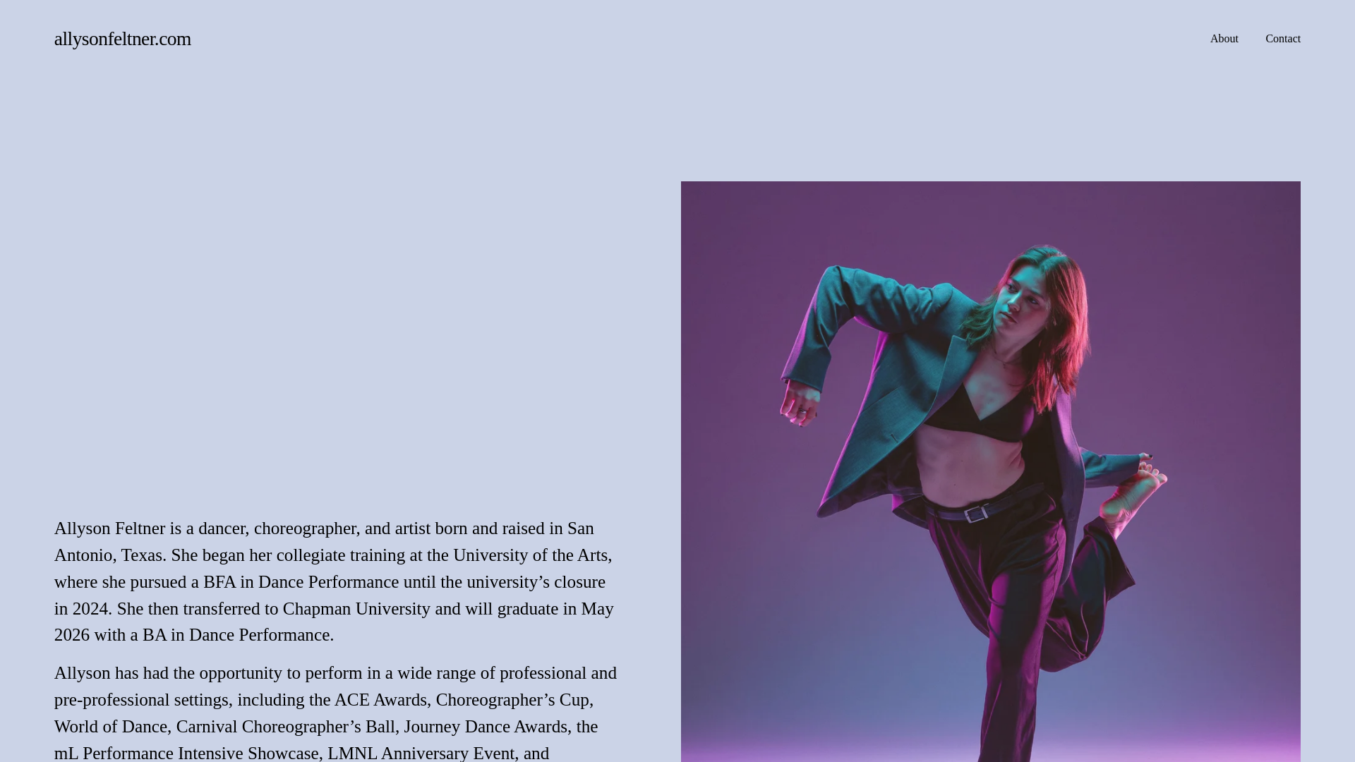 website screenshot of https://allysonfeltner.com/