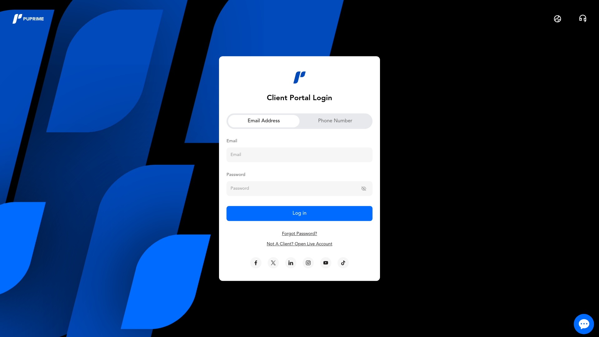 website screenshot of https://myaccount.puprime.earth