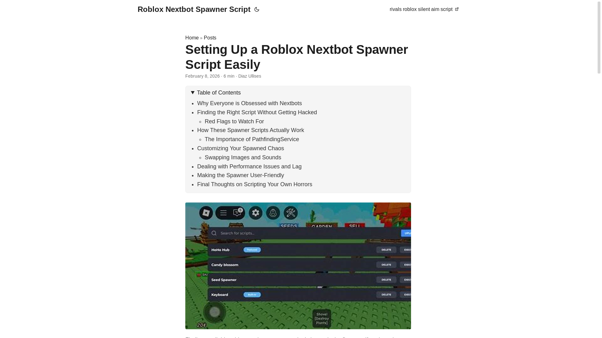 website screenshot of https://roblox-nextbot-spawner-script.pages.dev/
