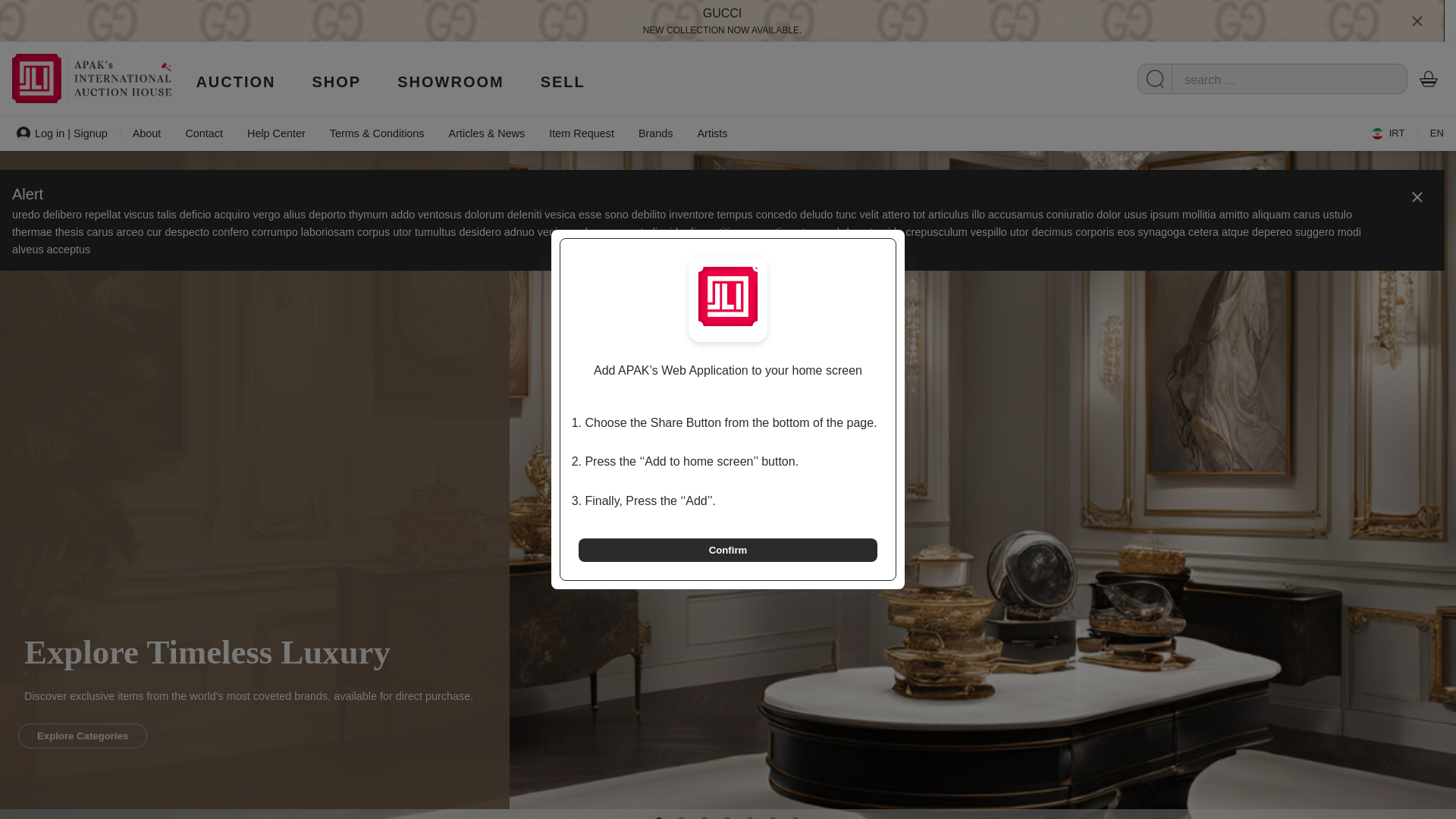 website screenshot of https://apauction.ir/