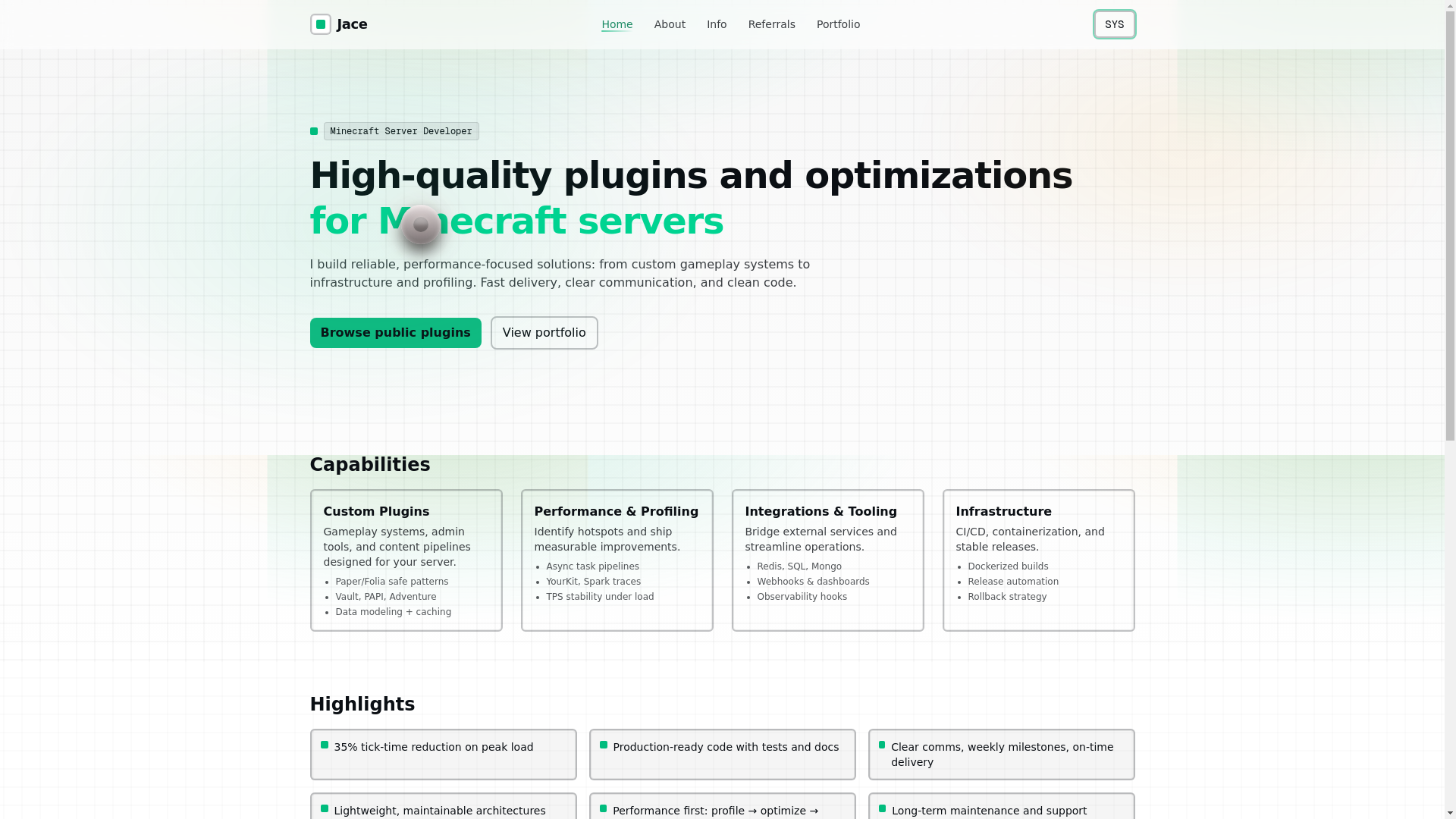 website screenshot of https://thejacedev.xyz/