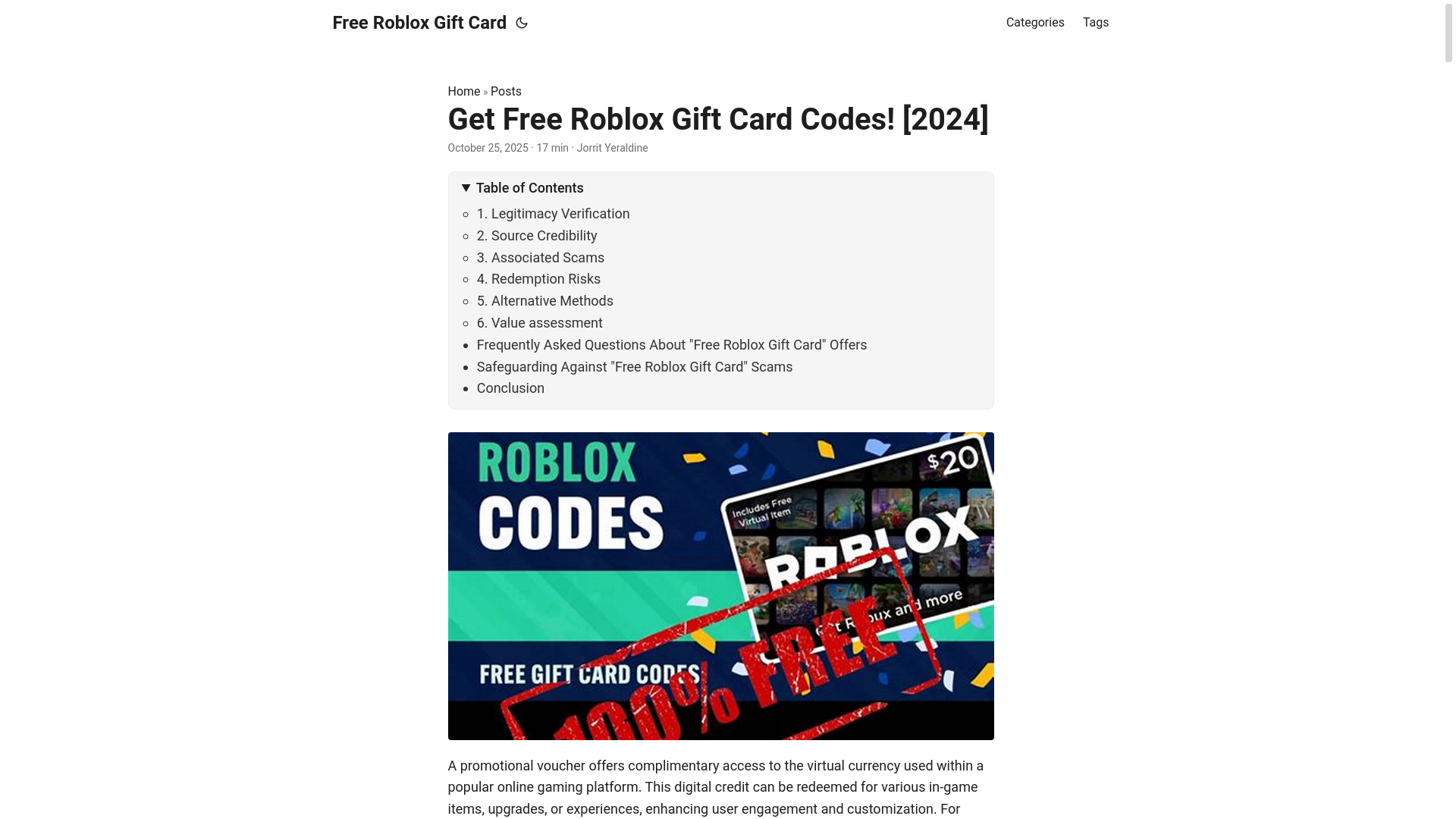 website screenshot of https://free-roblox-gift-card.pages.dev/