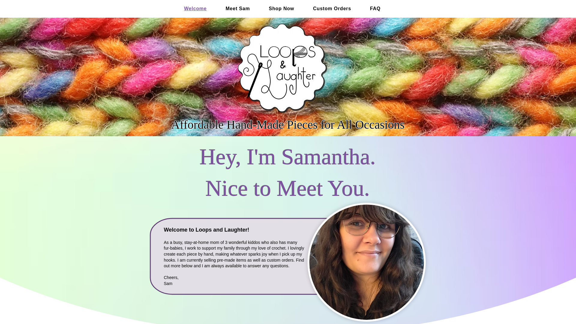 website screenshot of https://loopsandlaughter.com