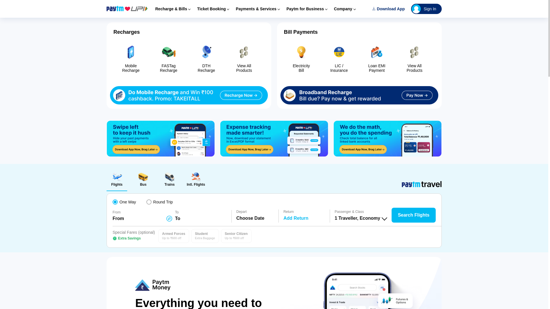 website screenshot of https://paytm.com/