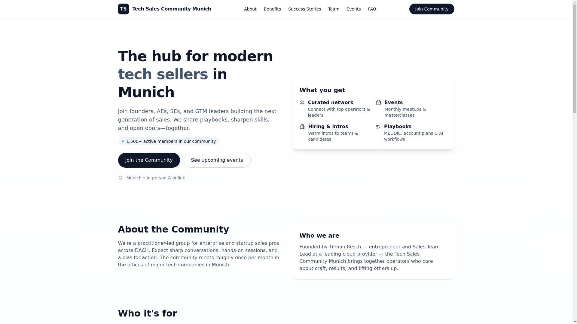 website screenshot of https://techsales.community/