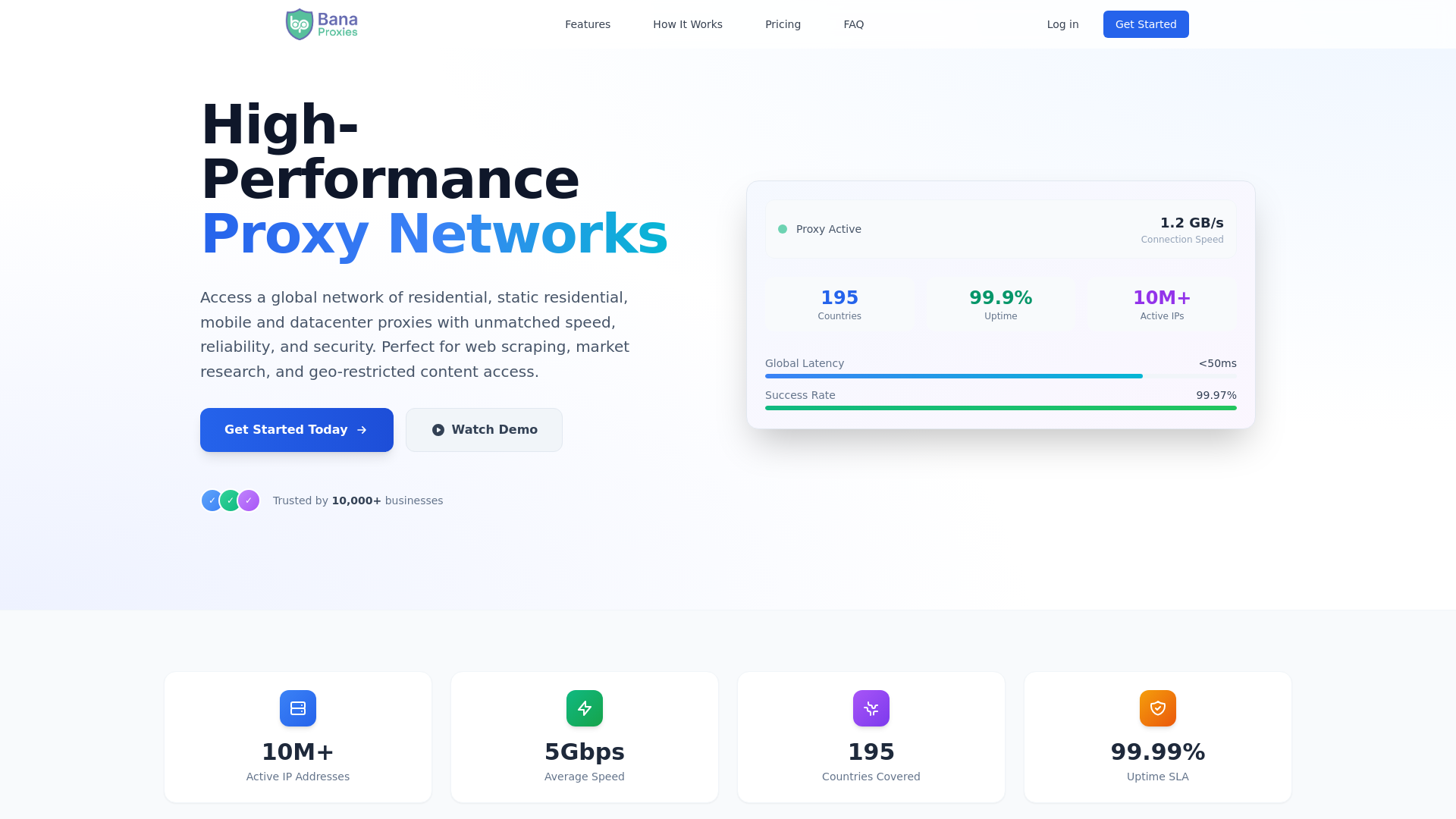 website screenshot of https://banaproxies.com/
