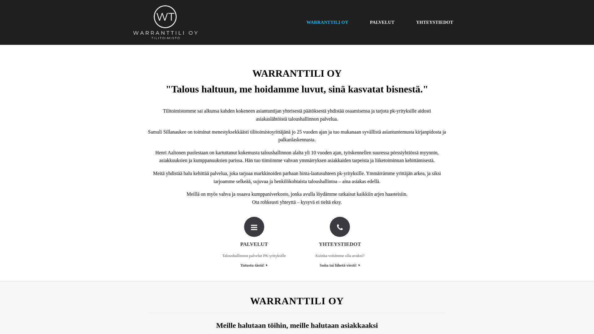 website screenshot of https://warranttili.fi