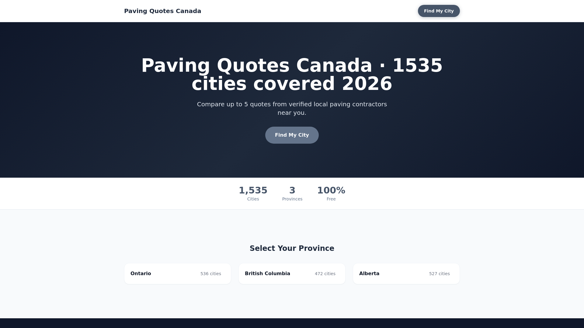 website screenshot of https://paving-quotes.ca/