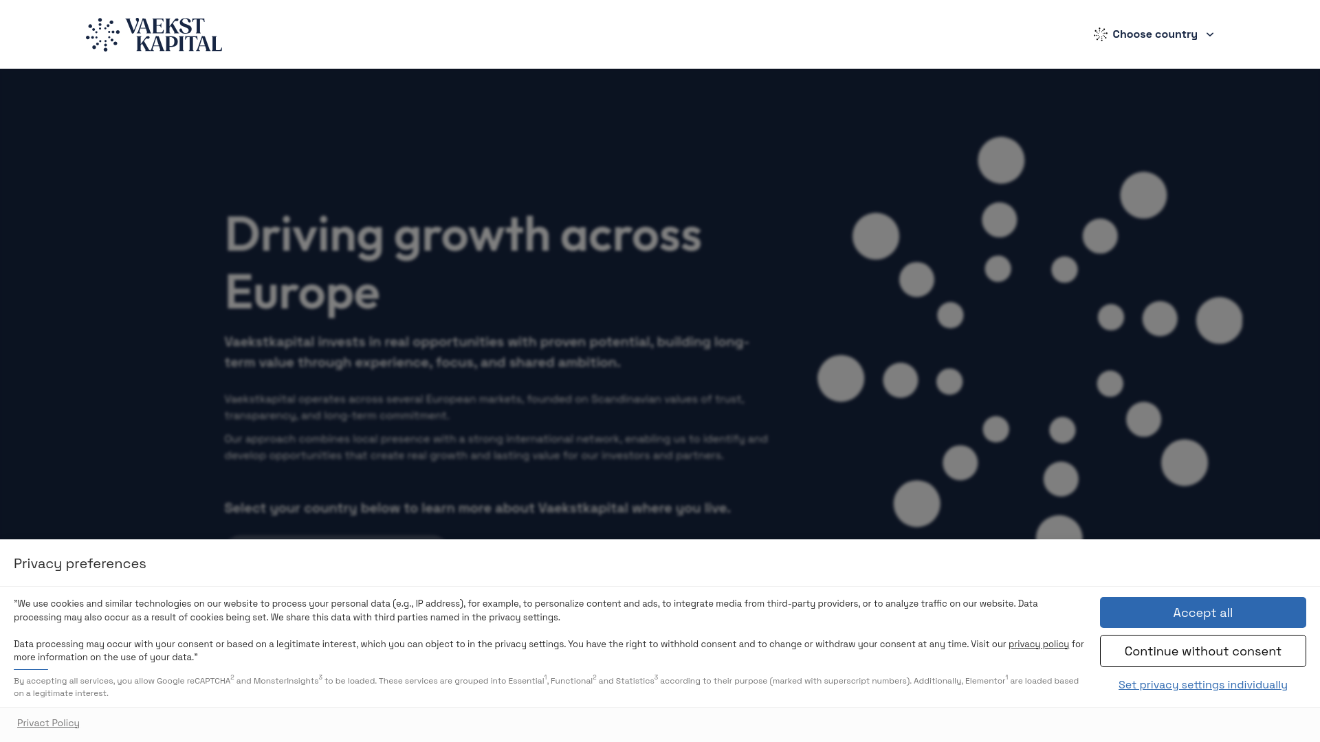 website screenshot of https://vaekstbank.it