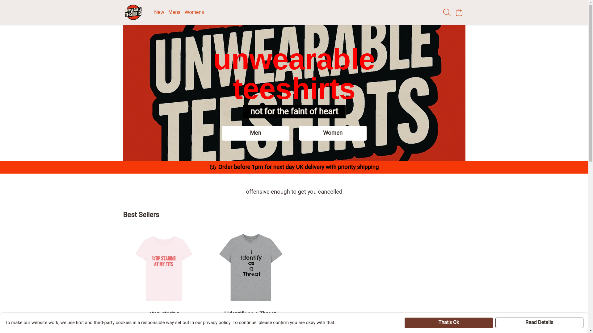 website screenshot of https://unwearableteeshirts.co.uk/