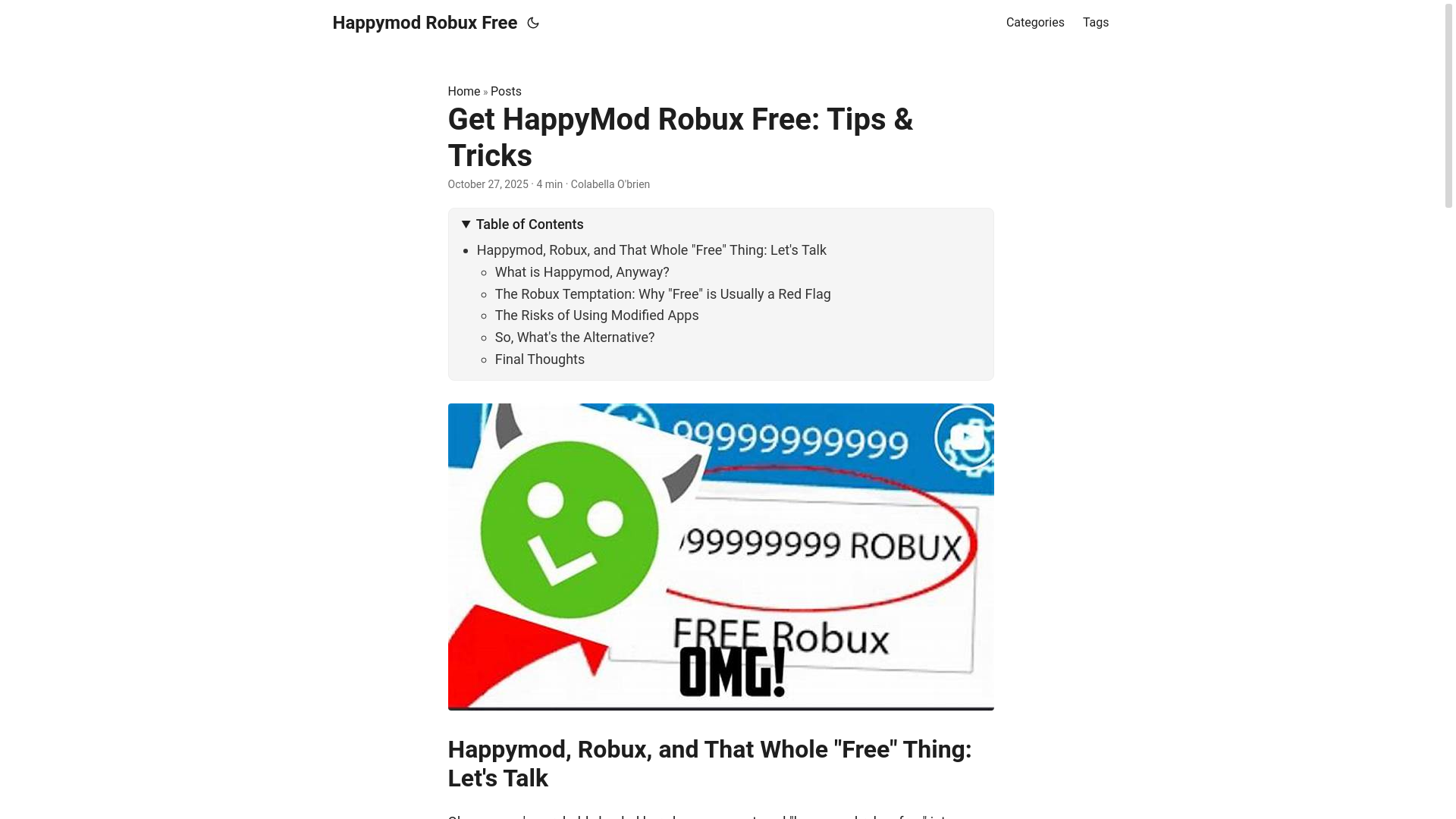 website screenshot of https://happymod-robux-free.pages.dev/