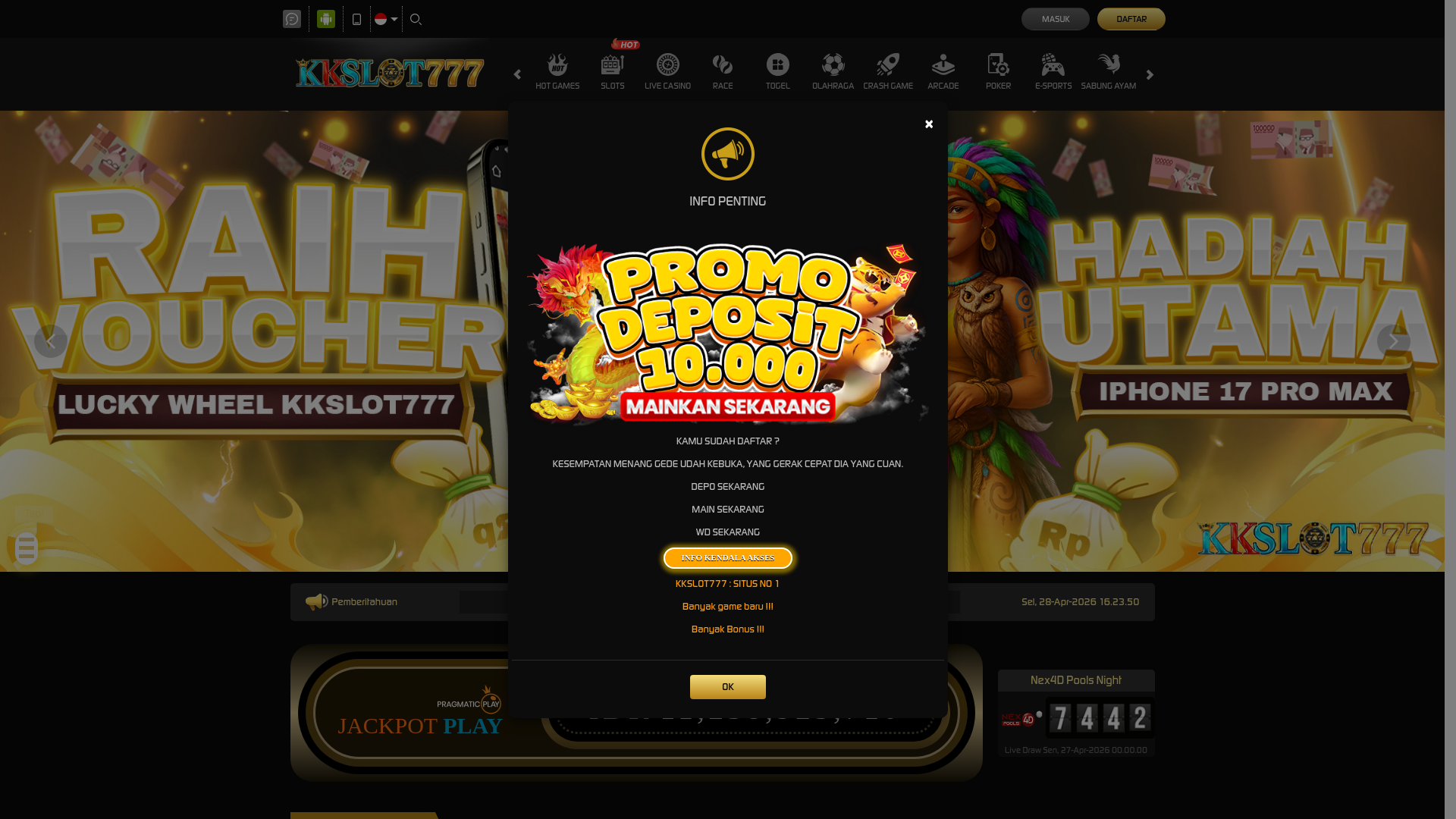website screenshot of https://kkslot777glow.sbs/