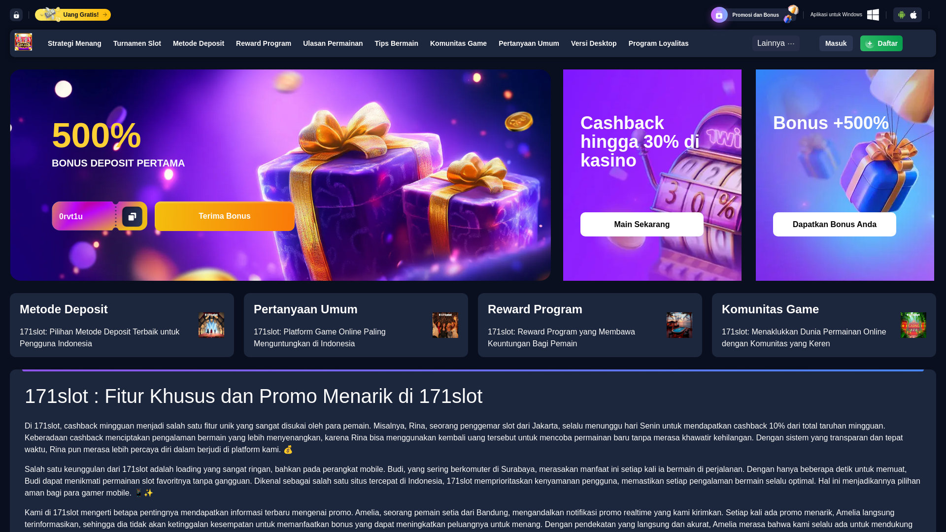website screenshot of https://171slota.com/