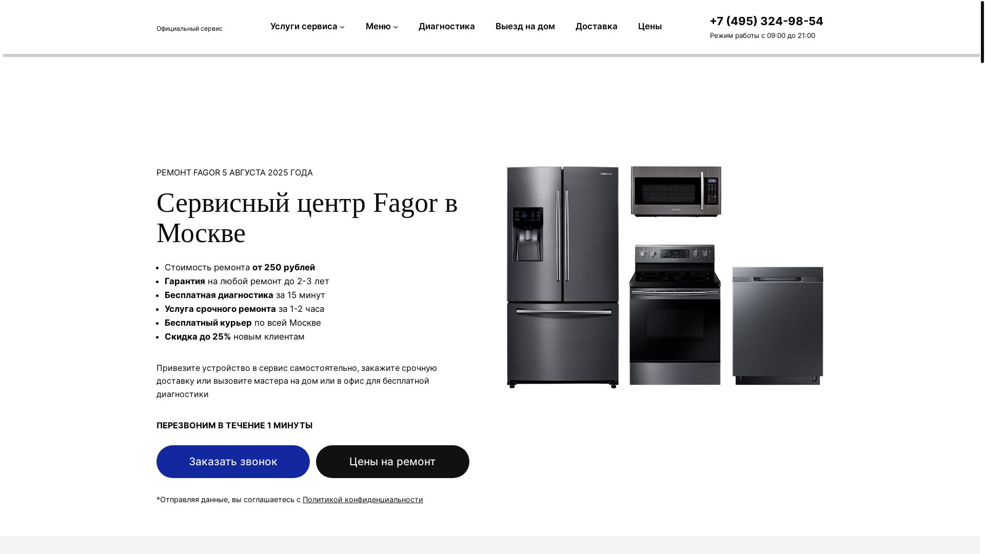 website screenshot of https://fagor-service-center.ru/