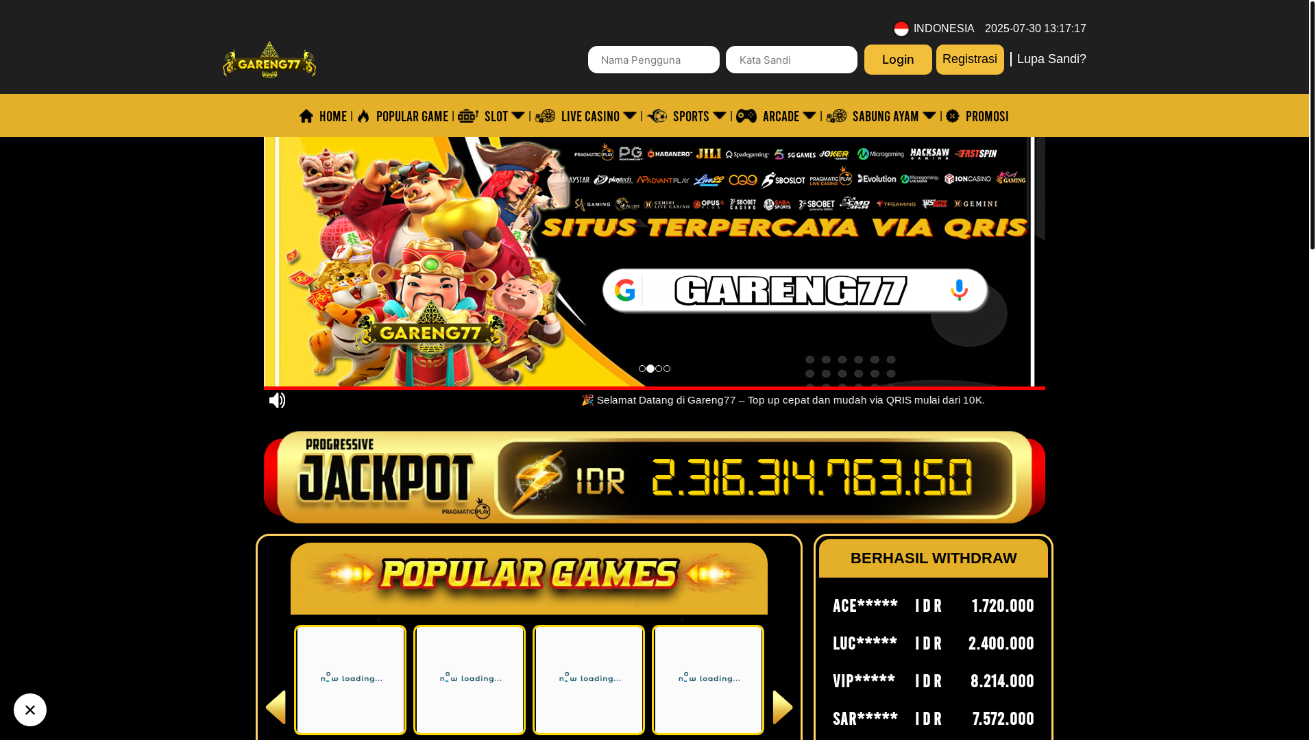 website screenshot of https://gareng77.click/