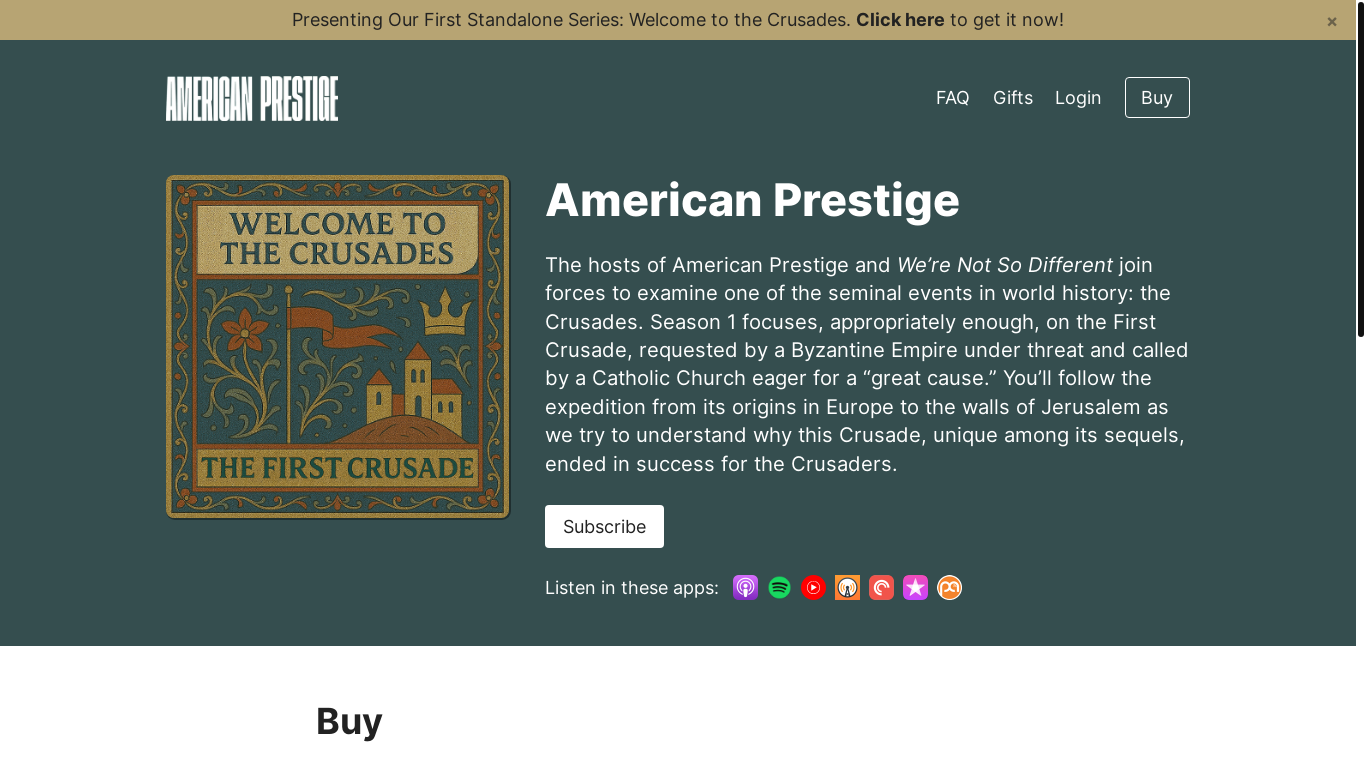 website screenshot of https://welcometothecrusades.com/