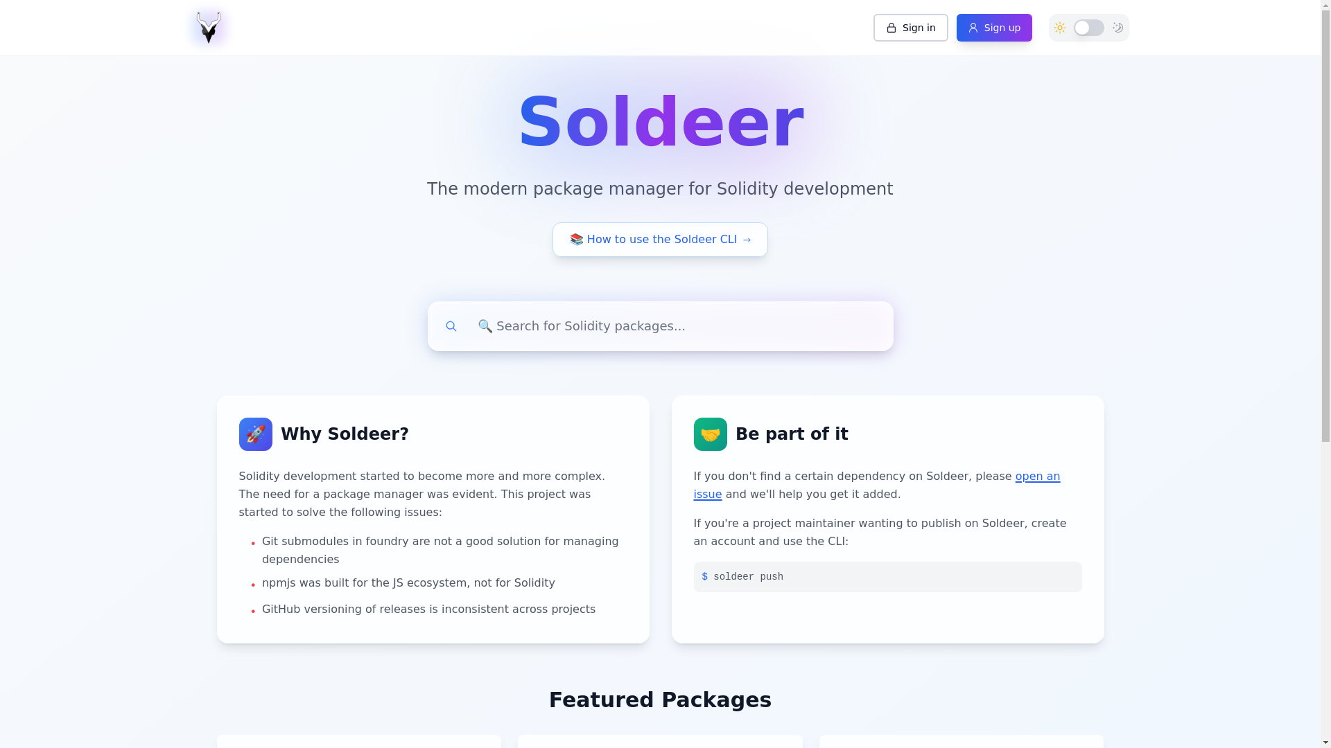 website screenshot of https://soldeer-frontend-v2.pages.dev/