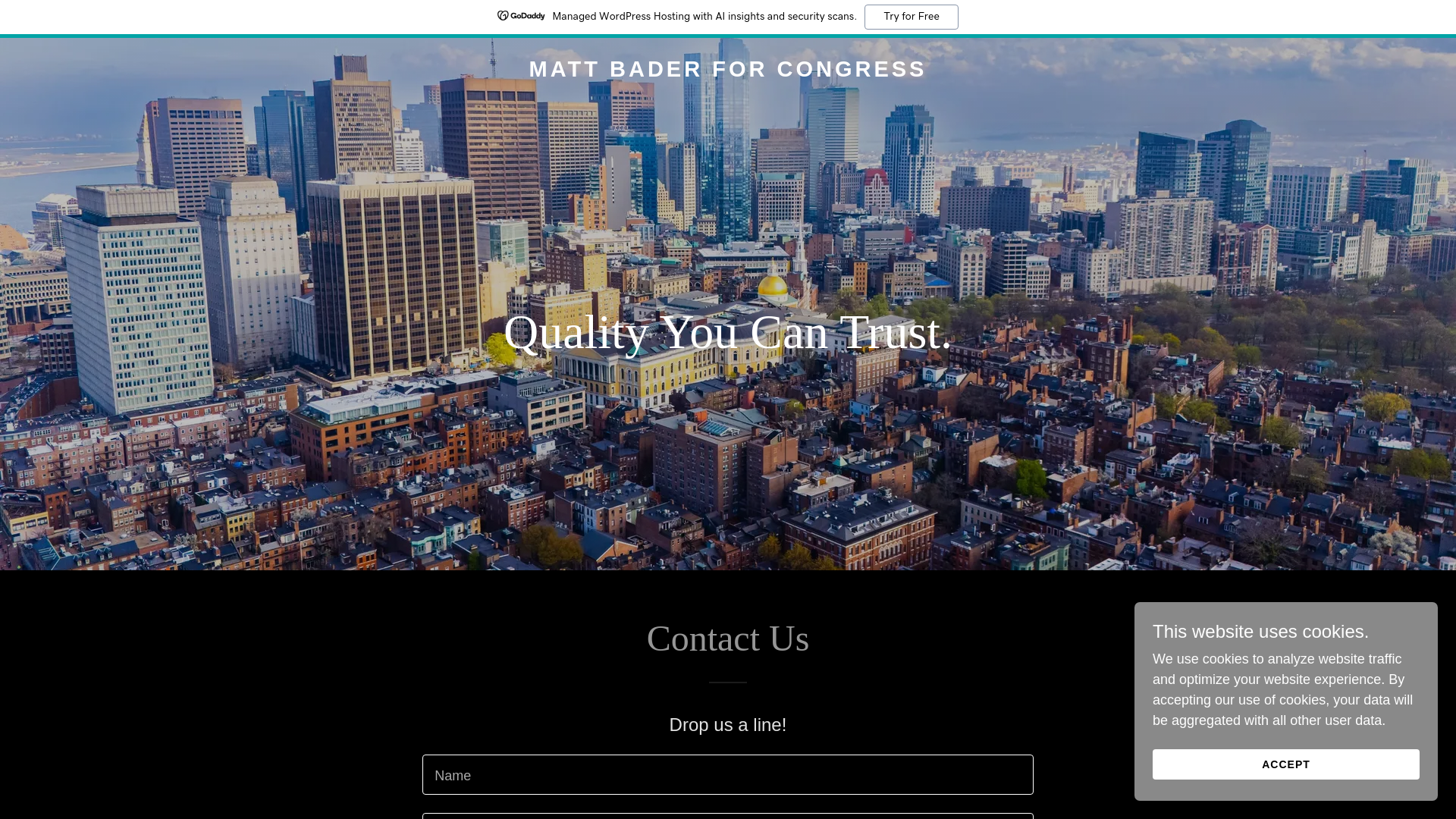 website screenshot of https://mattbaderforcongress.com/