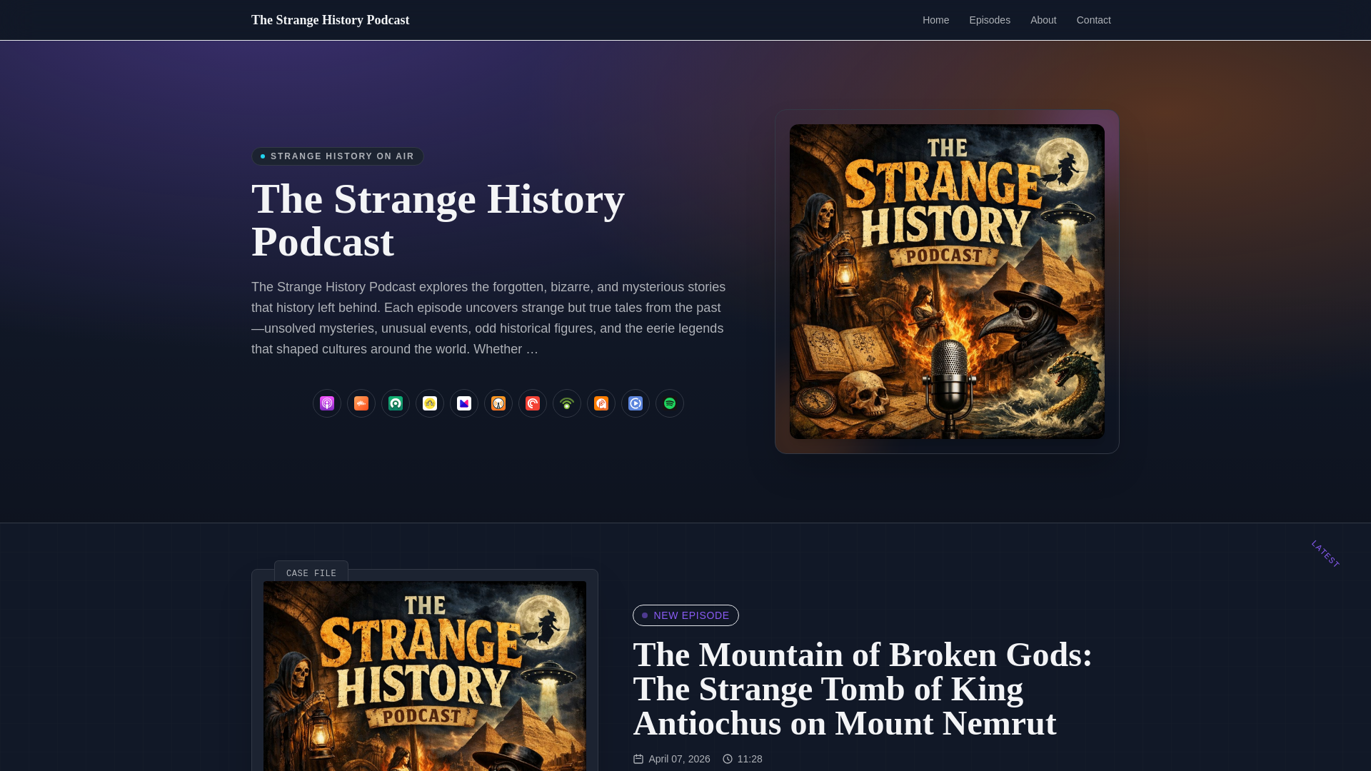 website screenshot of https://strangehistorypod.com