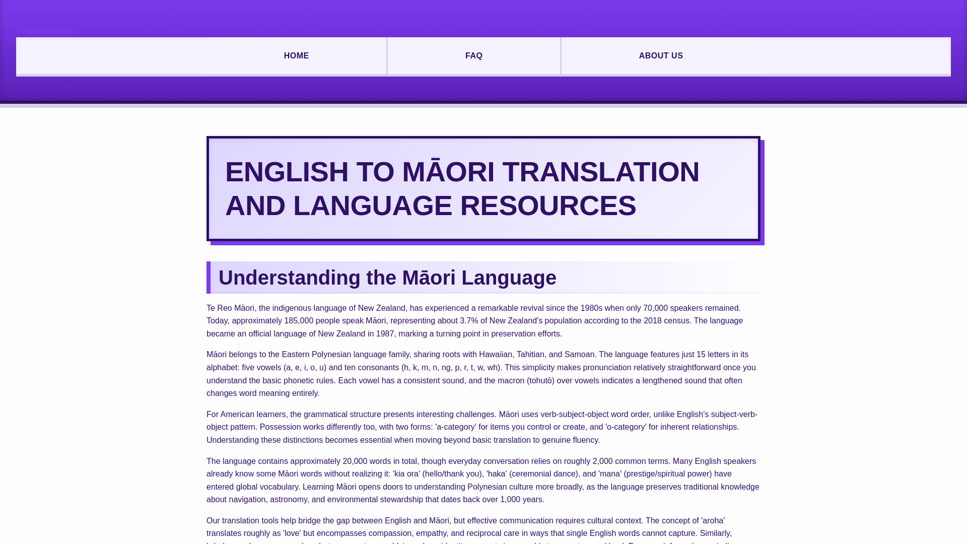 website screenshot of https://englishtomaori-xyz.pages.dev/