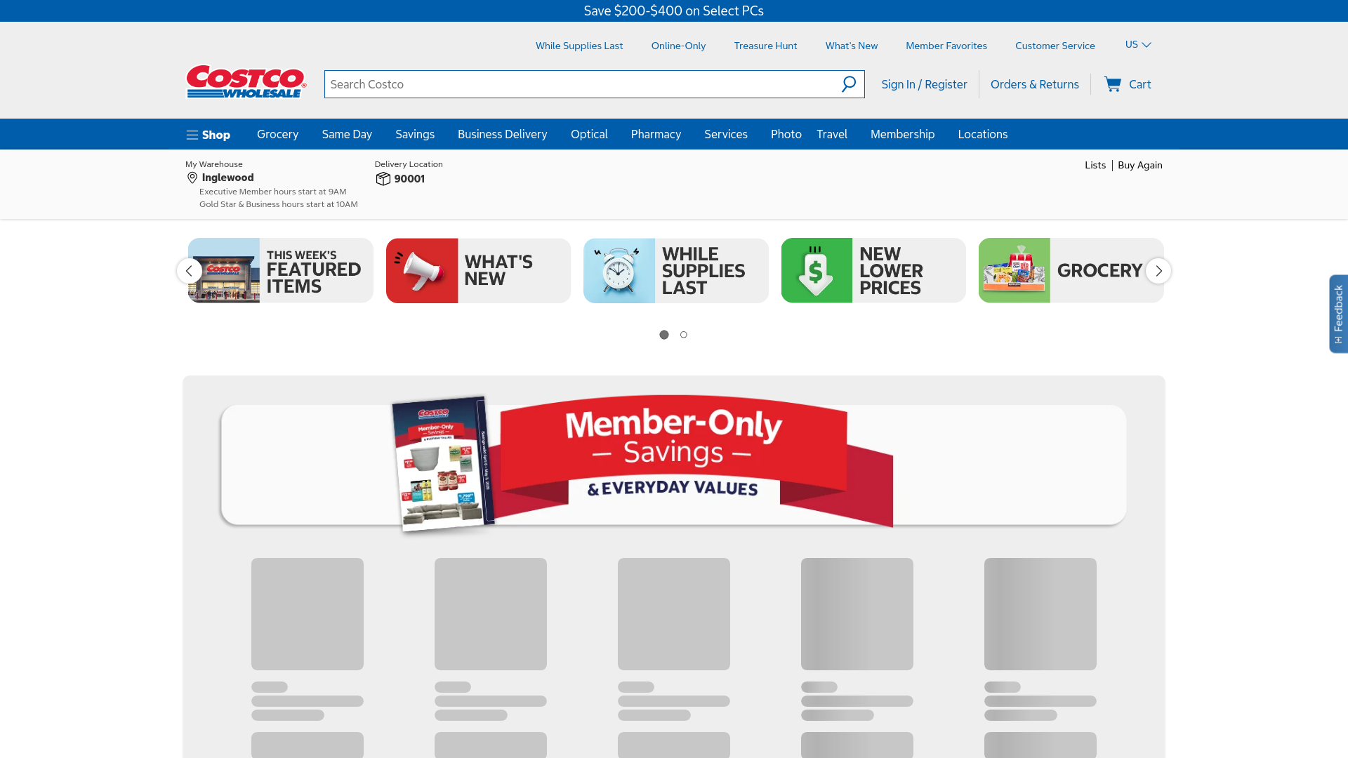 website screenshot of https://costco.com