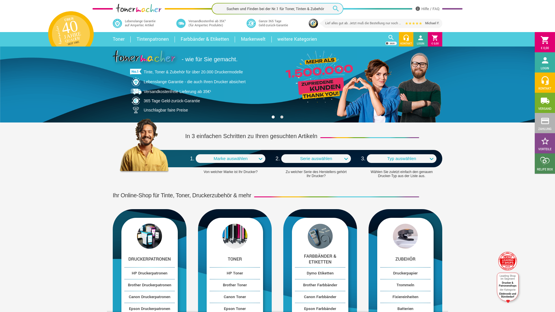 website screenshot of https://www.tonermacher.de