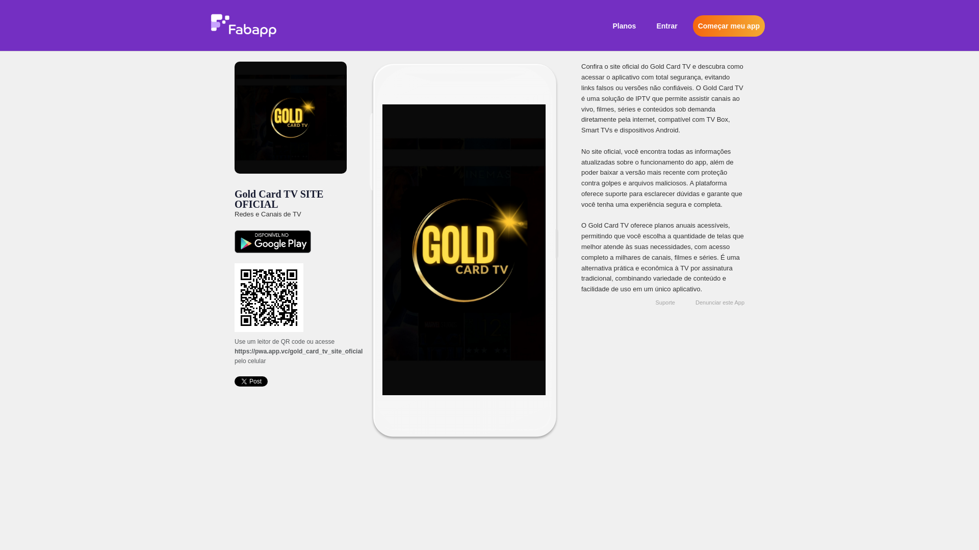 website screenshot of https://galeria.fabricadeaplicativos.com.br/gold_card_tv_site_oficial