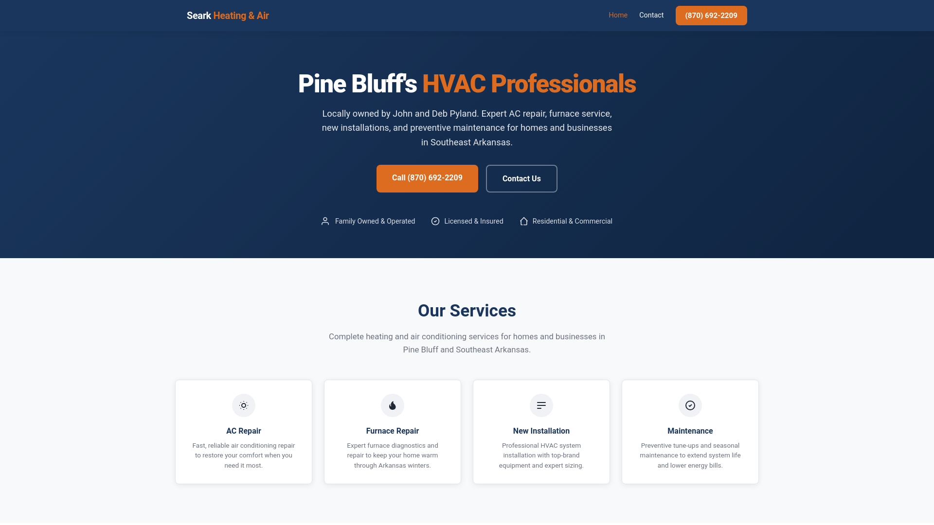website screenshot of https://seark-hvac-preview.pages.dev/