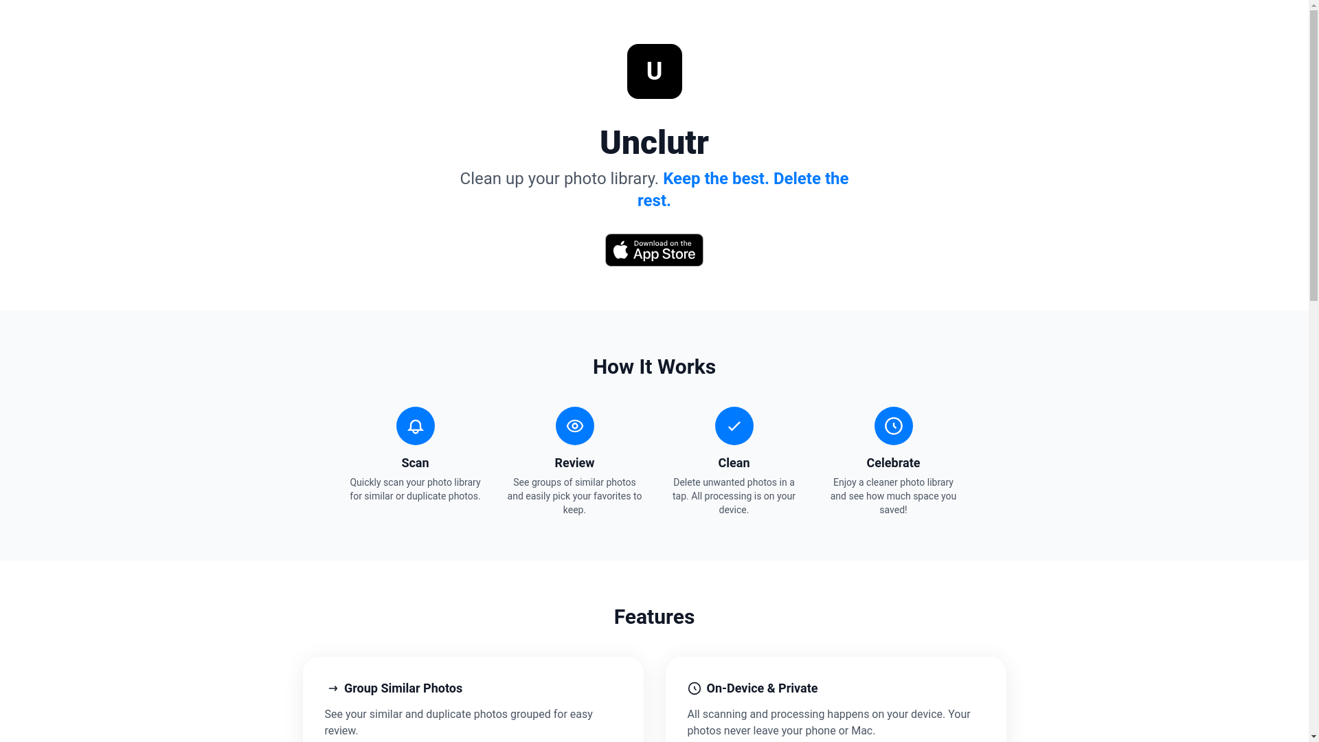 website screenshot of https://unclutr-site.pages.dev/