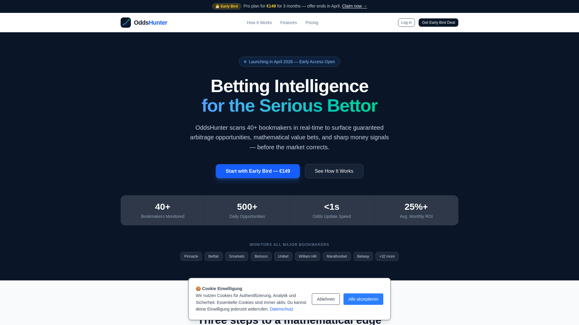 website screenshot of https://oddshunter.eu/