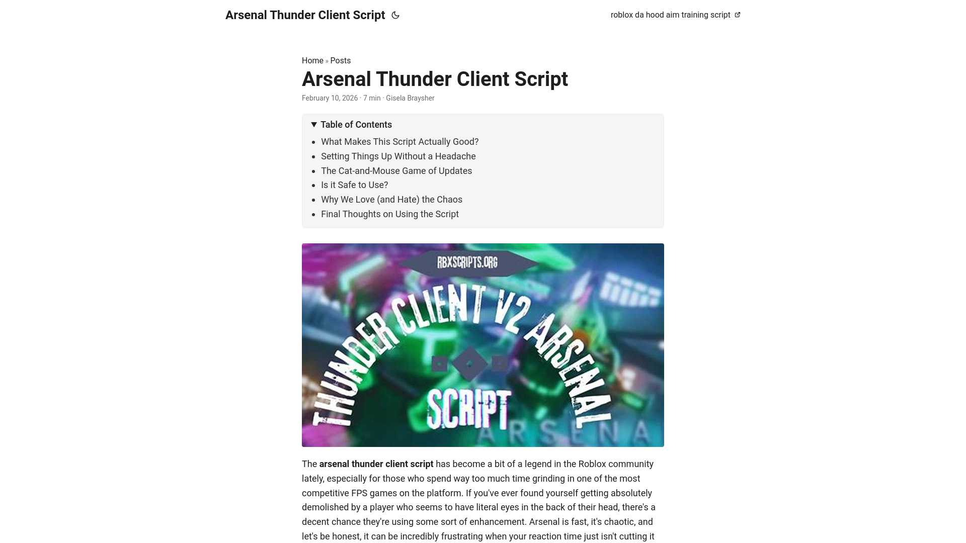 website screenshot of https://arsenalthunderclientscript.pages.dev/
