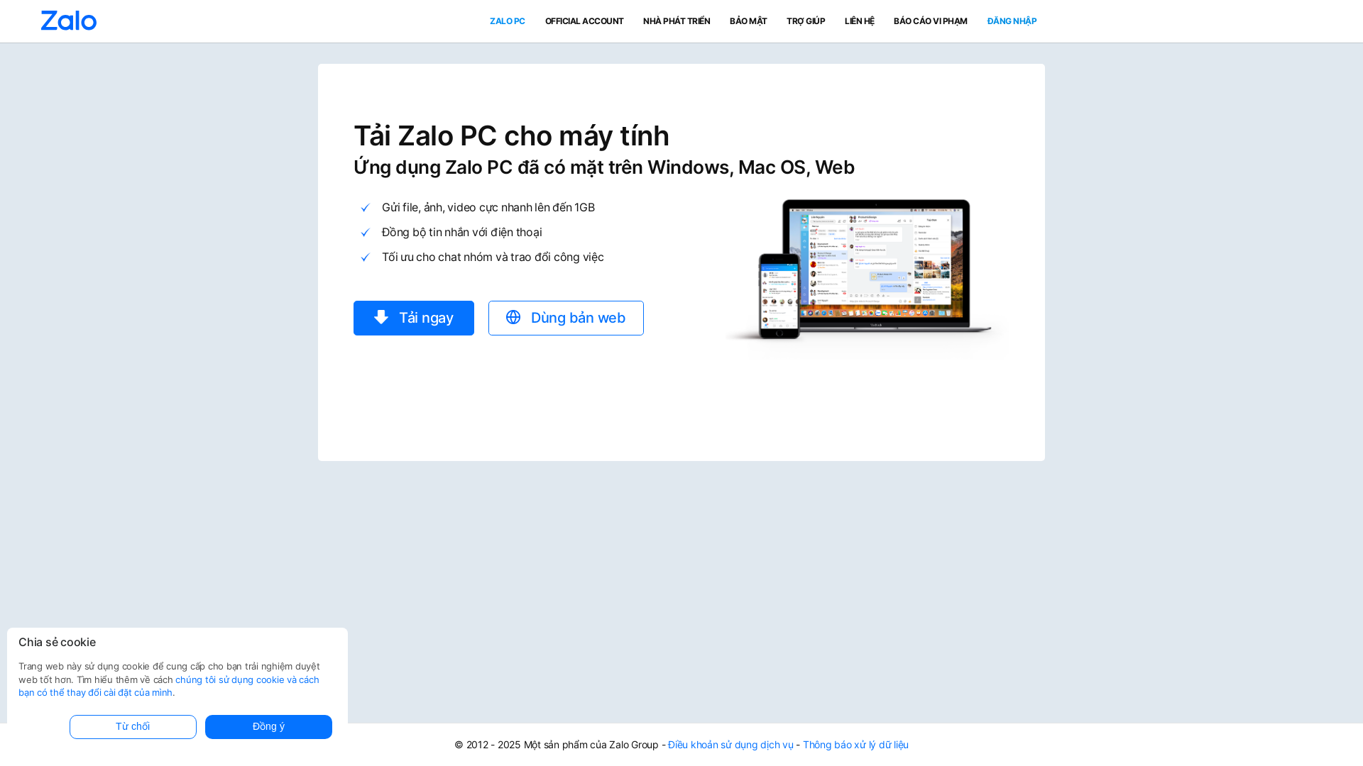 website screenshot of https://zalo.me/