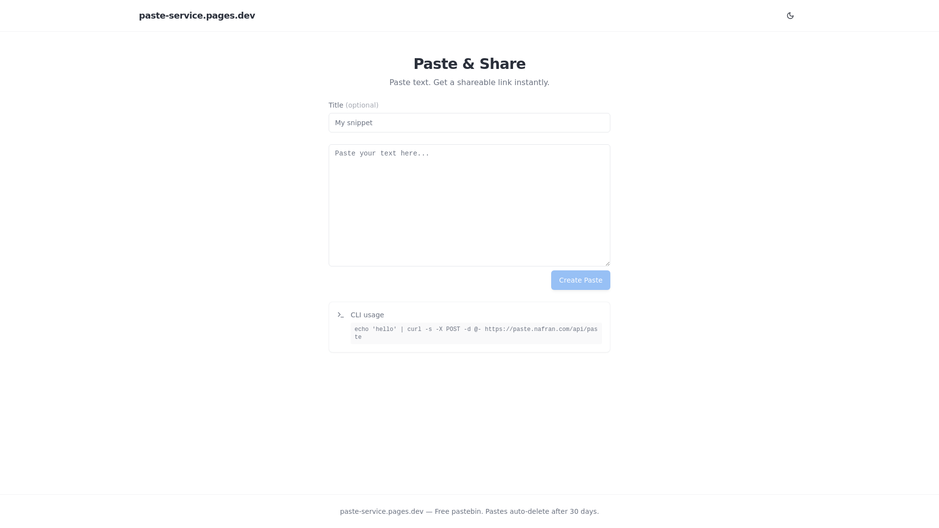 website screenshot of https://paste-service.pages.dev/