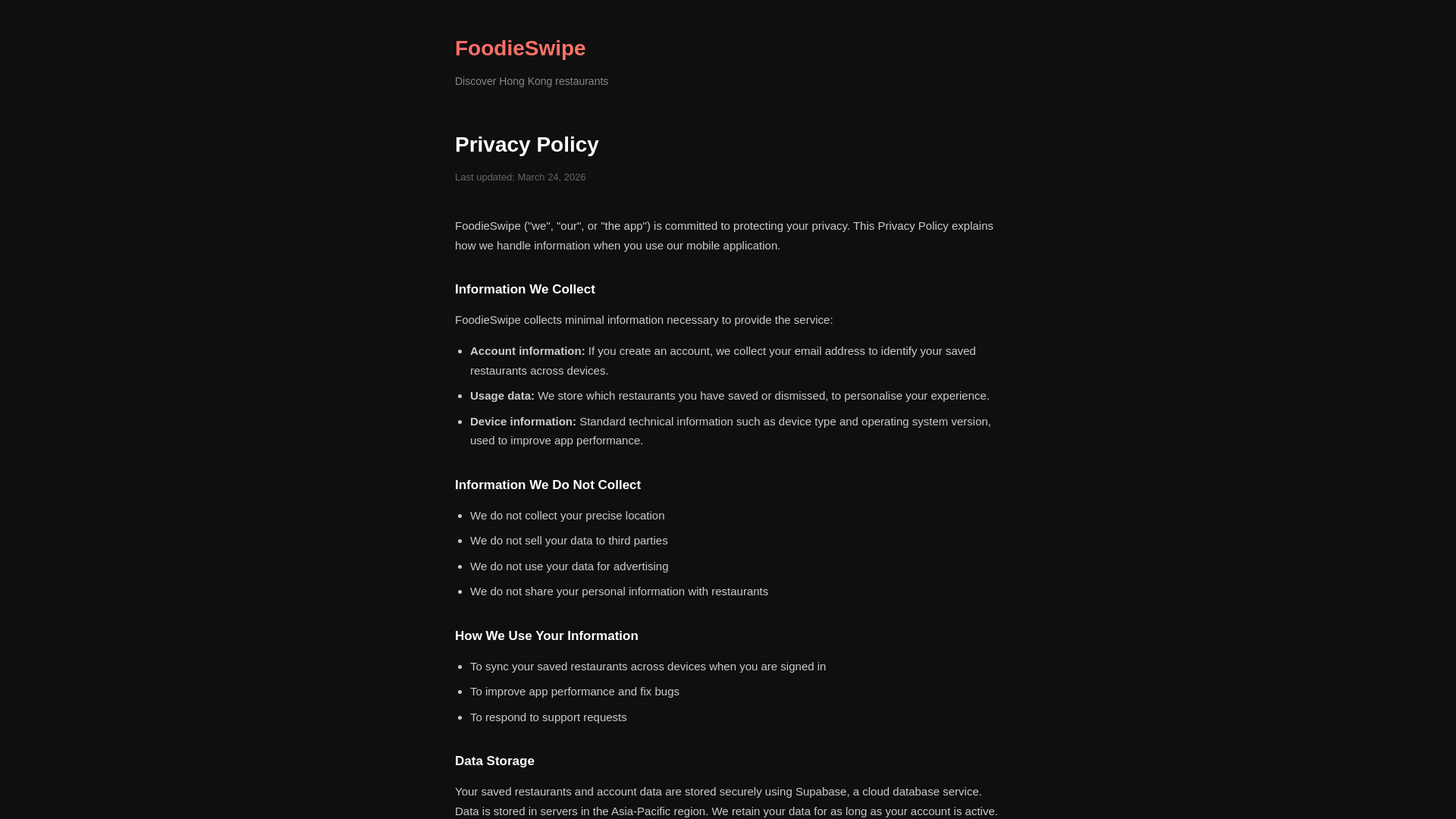 website screenshot of https://foodieswipe-privacy.pages.dev/
