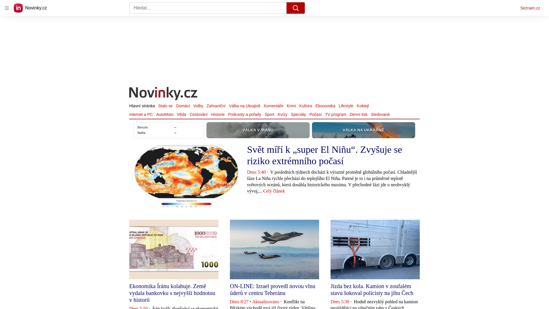 website screenshot of https://www.novinky.cz