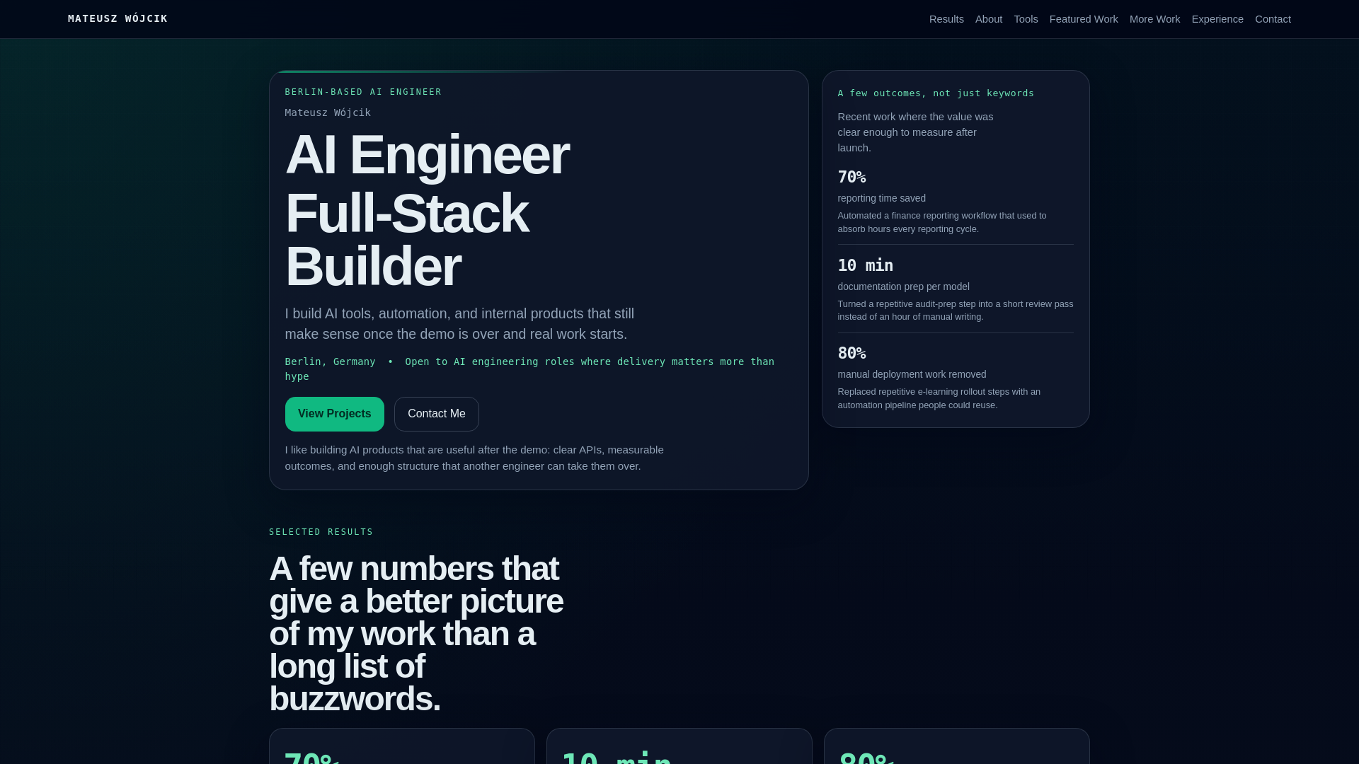 website screenshot of https://mateusz-wojcik.pw