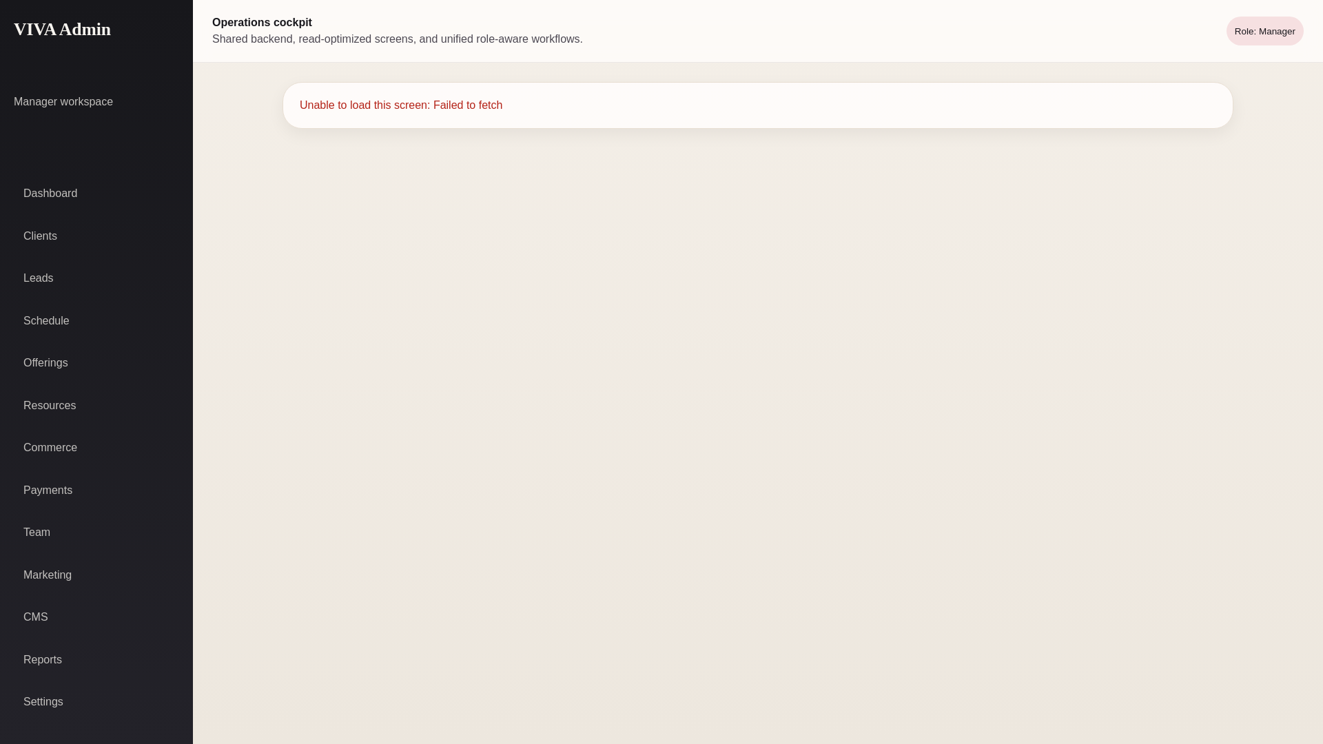 website screenshot of https://vivaadmin.pages.dev/