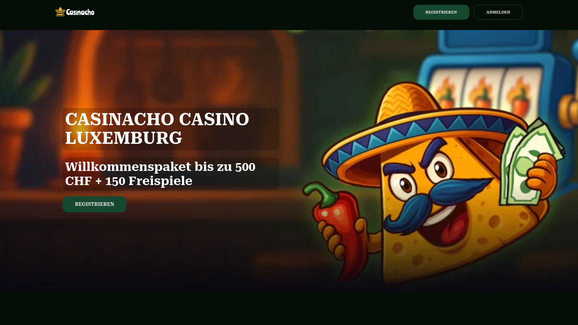 website screenshot of https://casinacho-casino.lu/