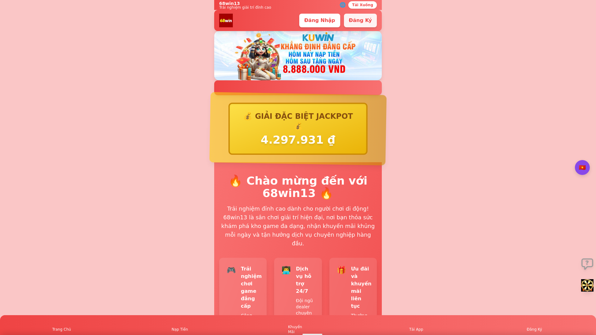 website screenshot of https://68win13.info