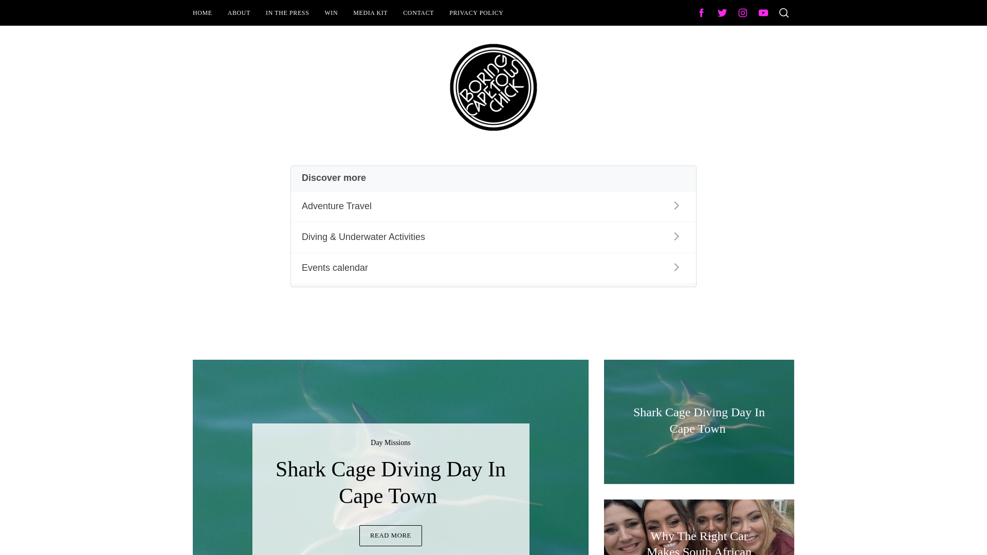 website screenshot of https://boringcapetownchick.com