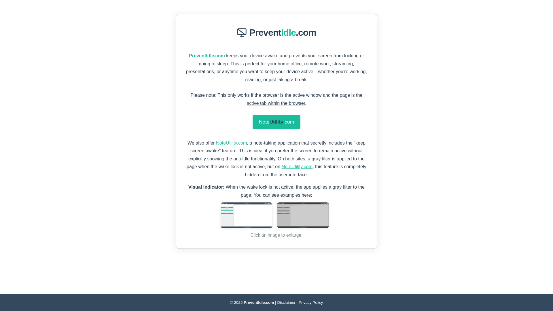 website screenshot of https://preventidle.com/