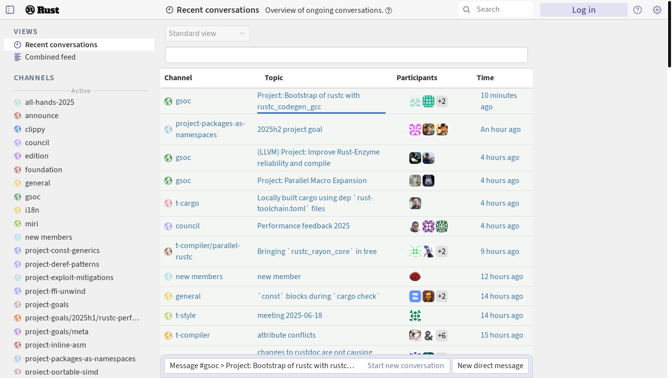 website screenshot of https://rust-lang.zulipchat.com/
