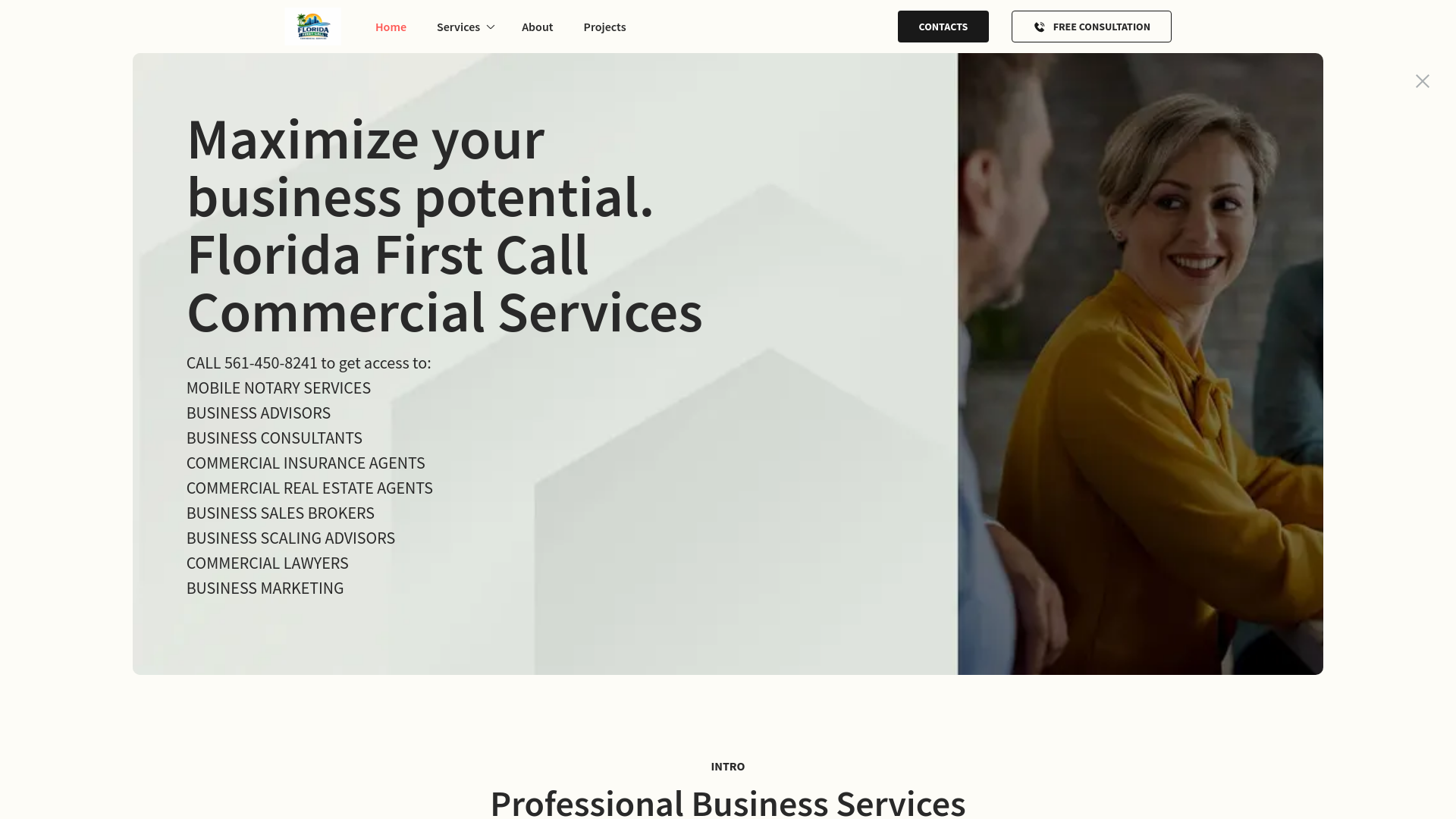 website screenshot of https://floridafirstcommercial.com/