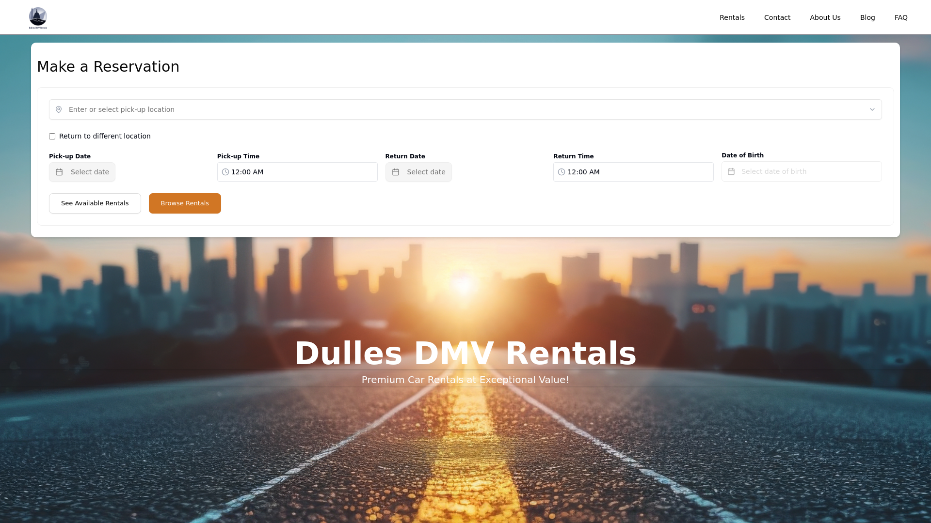 website screenshot of https://dullesdmvrentals.com