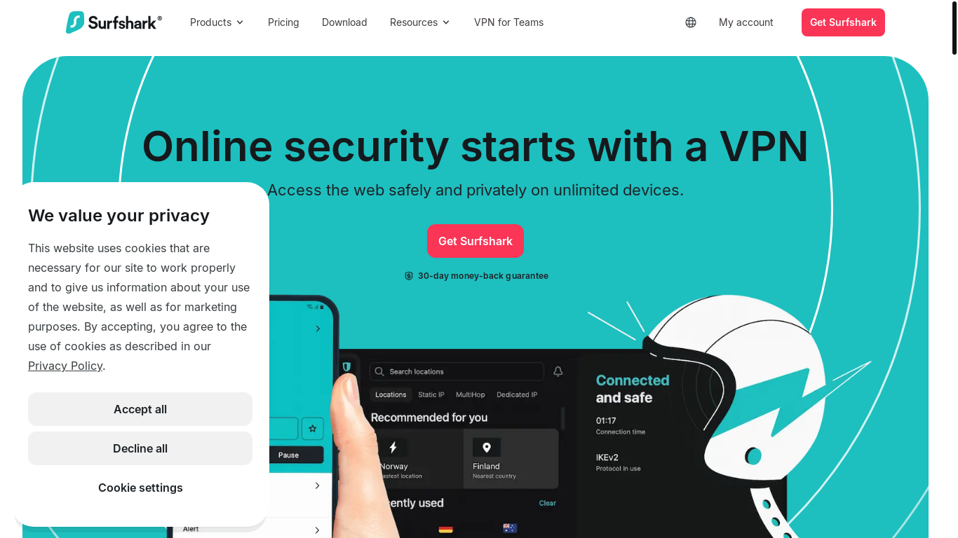 website screenshot of https://surfshark.com/