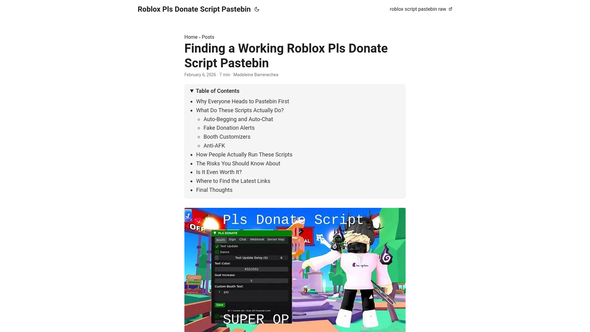 website screenshot of https://roblox-pls-donate-script-pastebin.pages.dev/