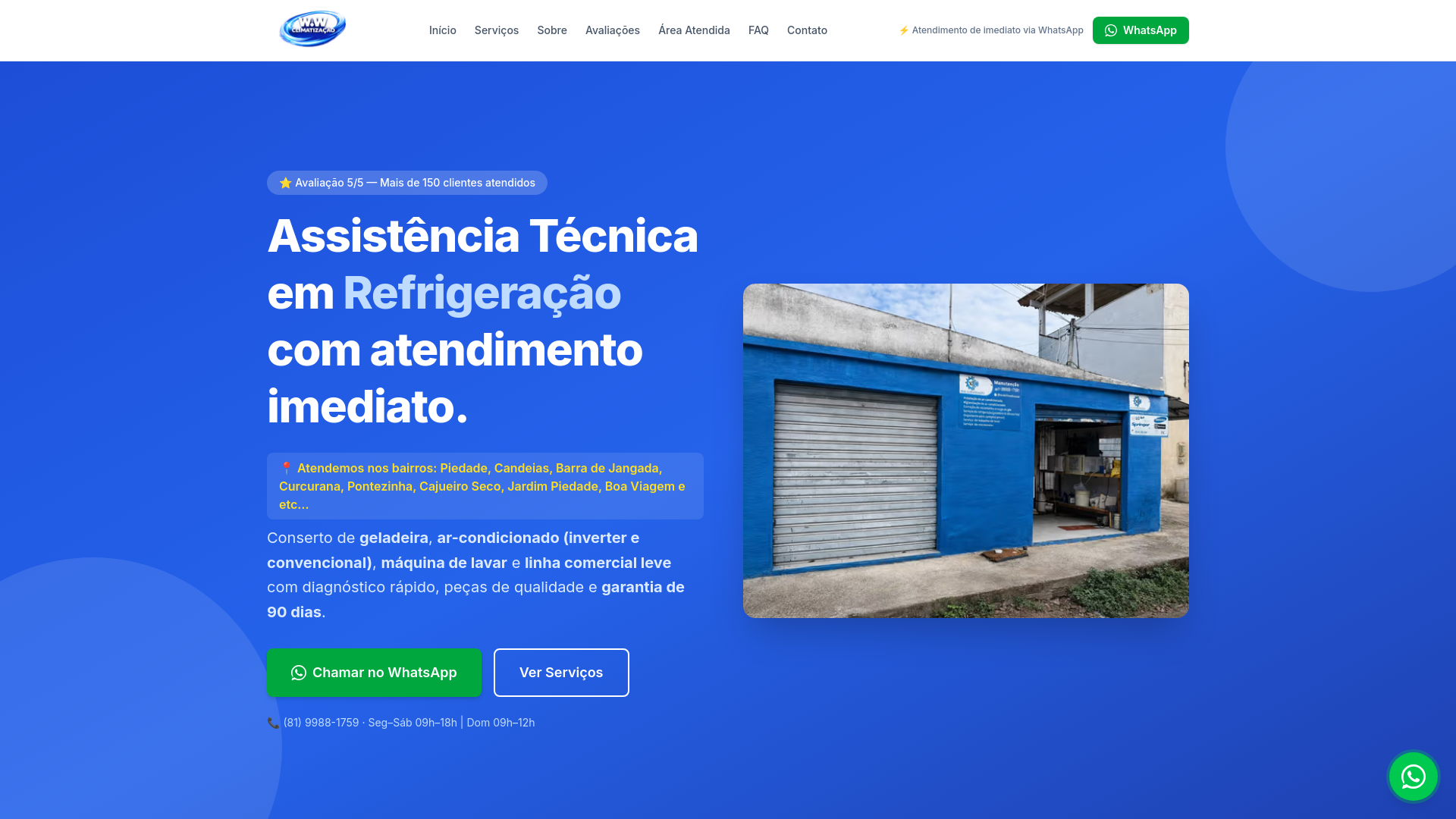 website screenshot of https://wwclimatizacao.com/